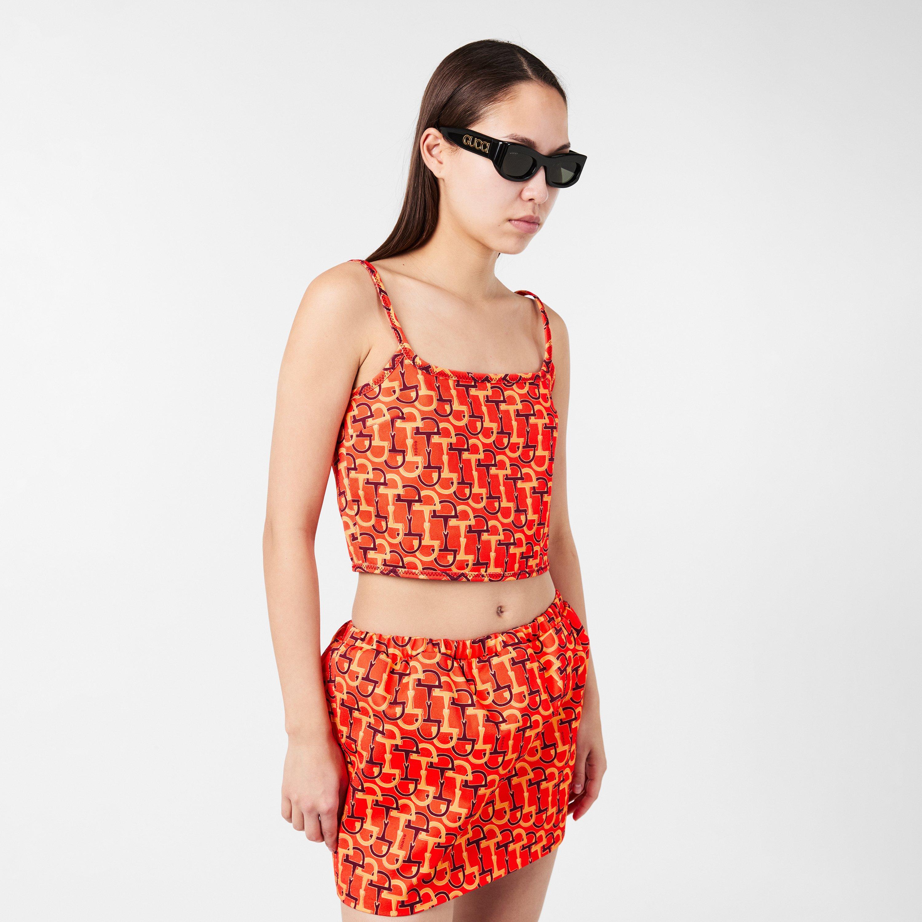Orange/Ancora - Gucci - Cropped Printed Cotton-Twill Top - 3