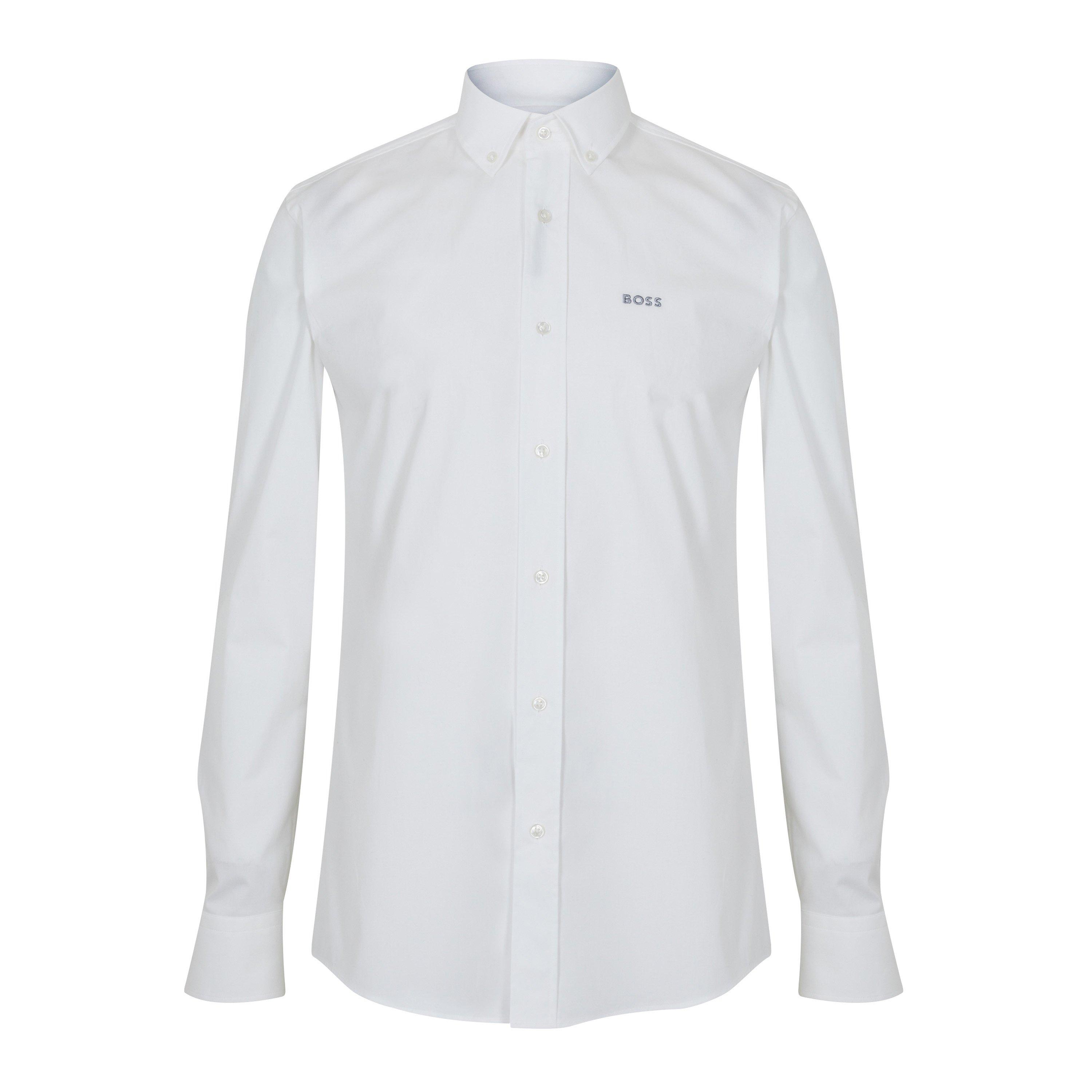 White 100 - Boss - Men's HBB Hank Long-Sleeve Shirt, Premium Poplin - 1