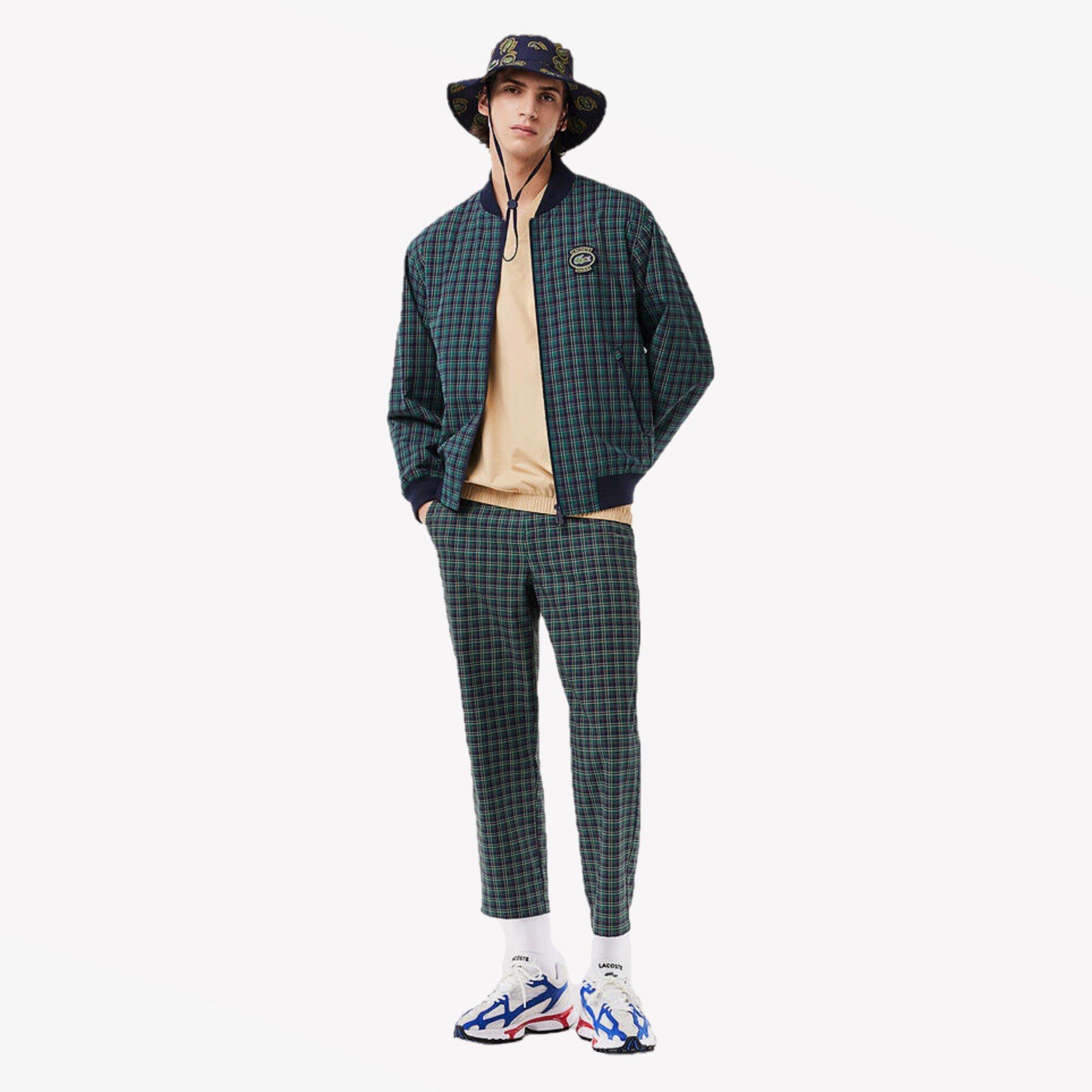 Lacoste Men's Checked Harrington Merino Wool Long Sleeve Bomber