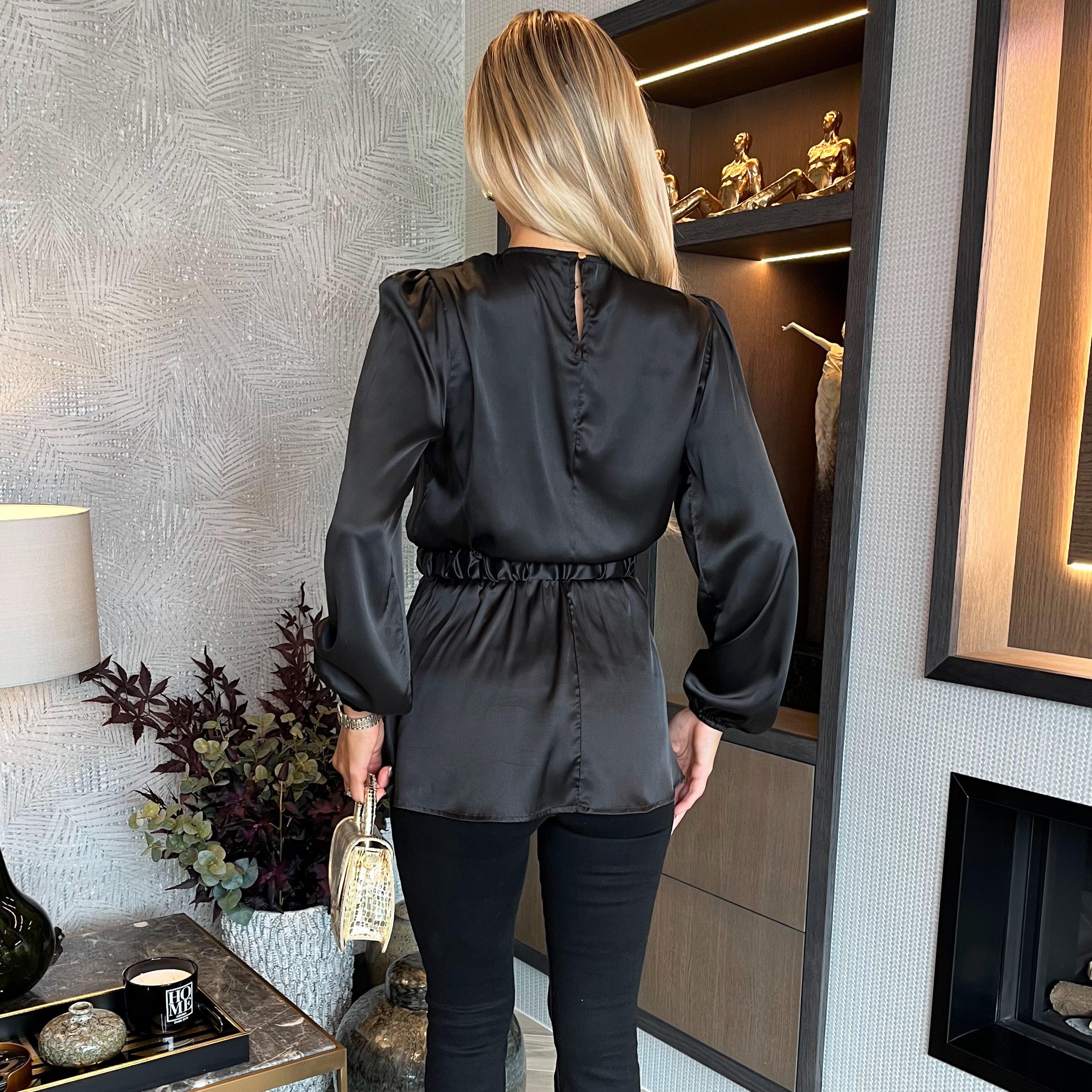 Black - AX Paris - Long Sleeve Gold Detail Belt Top - 2