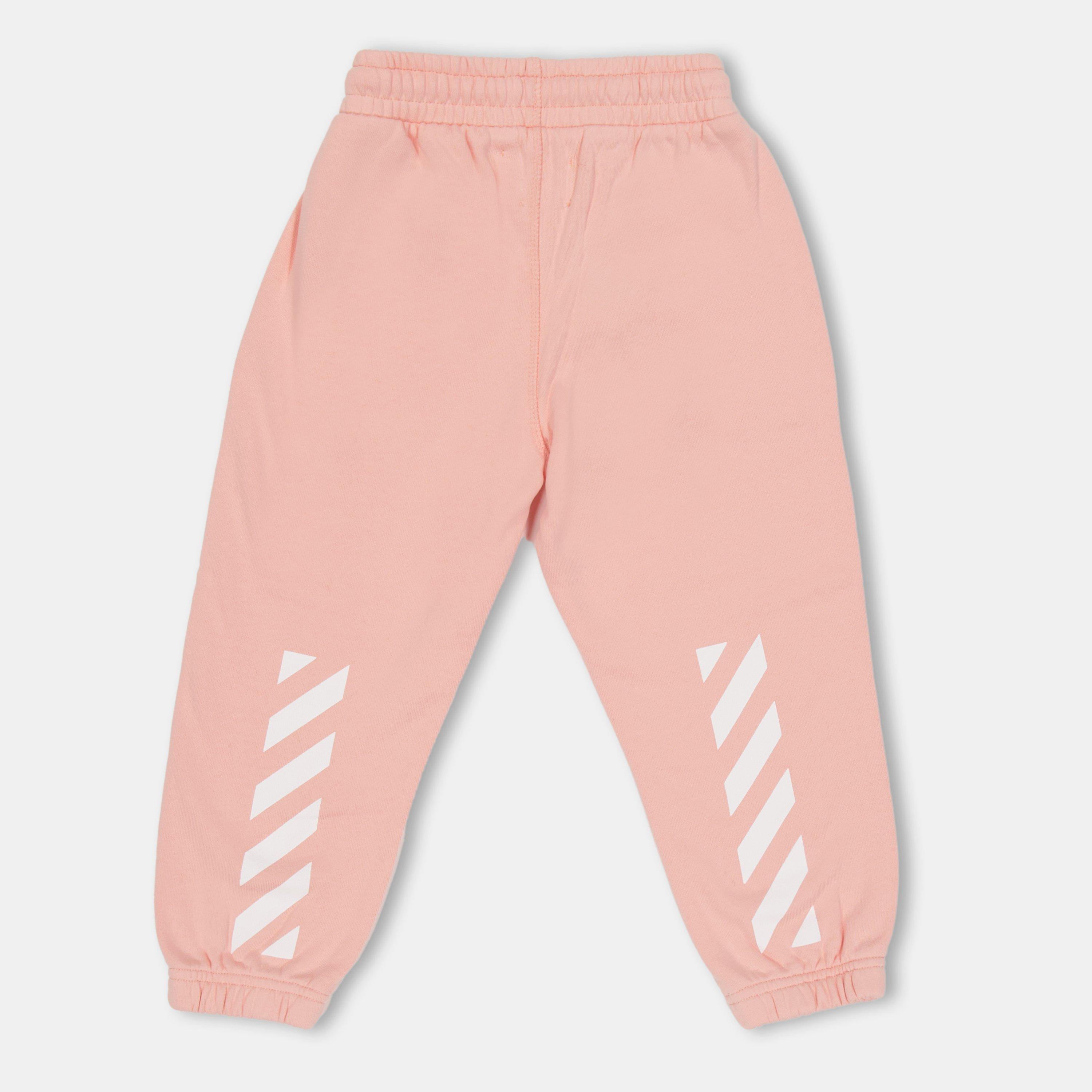 Pink/White - Off White - Kids Closed Hem Fleece Jogging Bottoms - 2