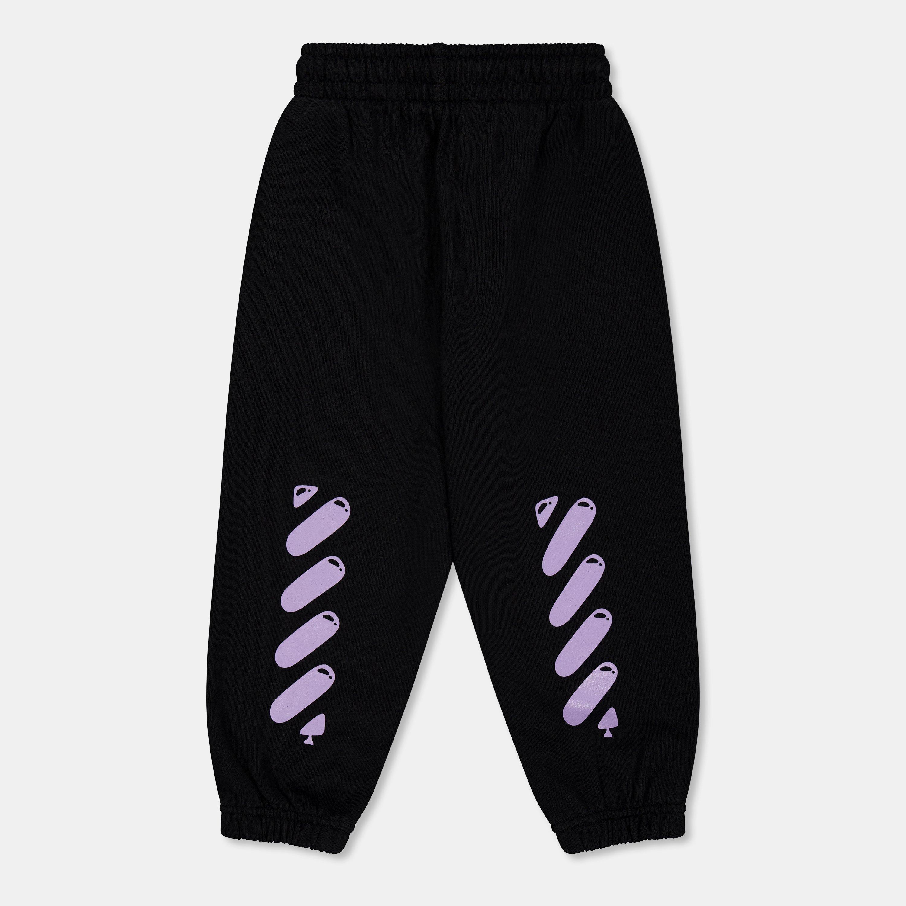 Nero/Lilla - Off White - Kids Closed Hem Fleece Jogging Bottoms - 2