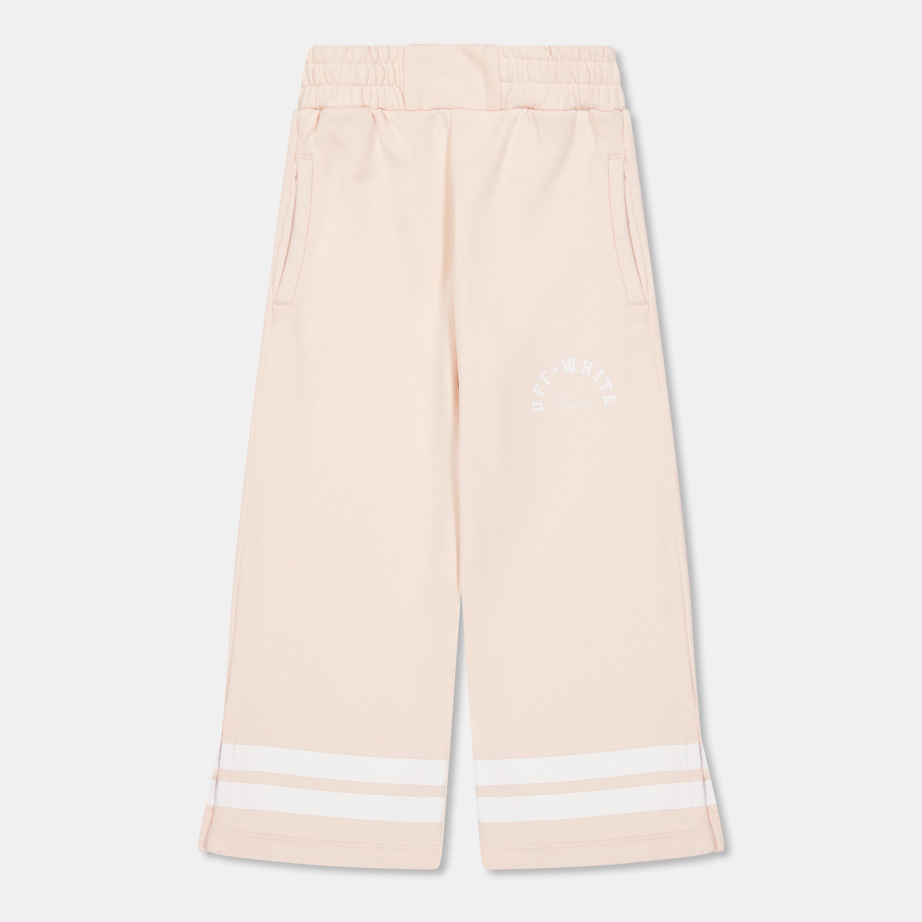 Pink/White - Off White - Kids Closed Hem Fleece Jogging Bottoms - 1