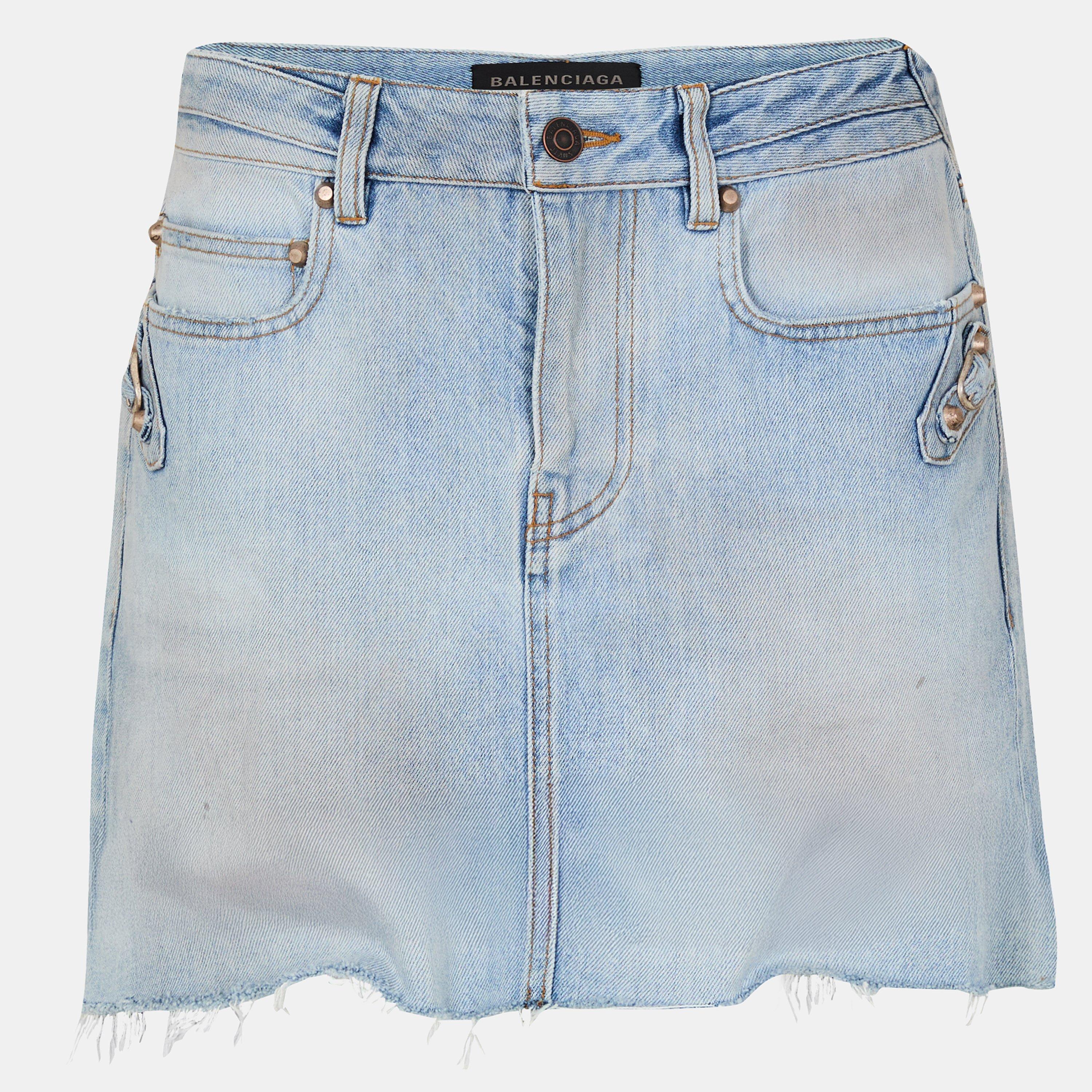 Light Blue - Balenciaga - Women's Bal City Mini Denim Skirt - 1