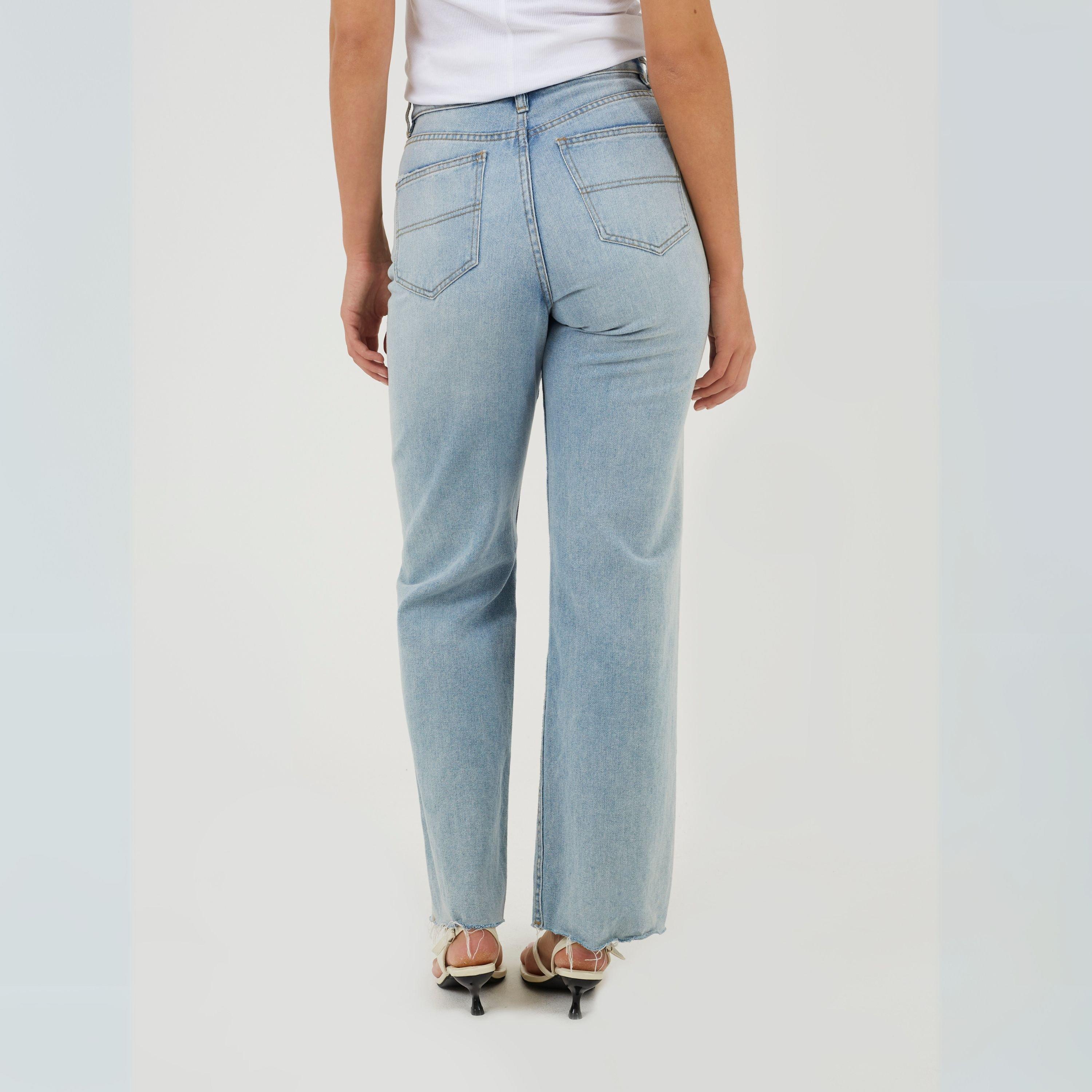 Pale Blue - Brave Soul - Womens High Waisted Wide Leg Distresed Jean - 2
