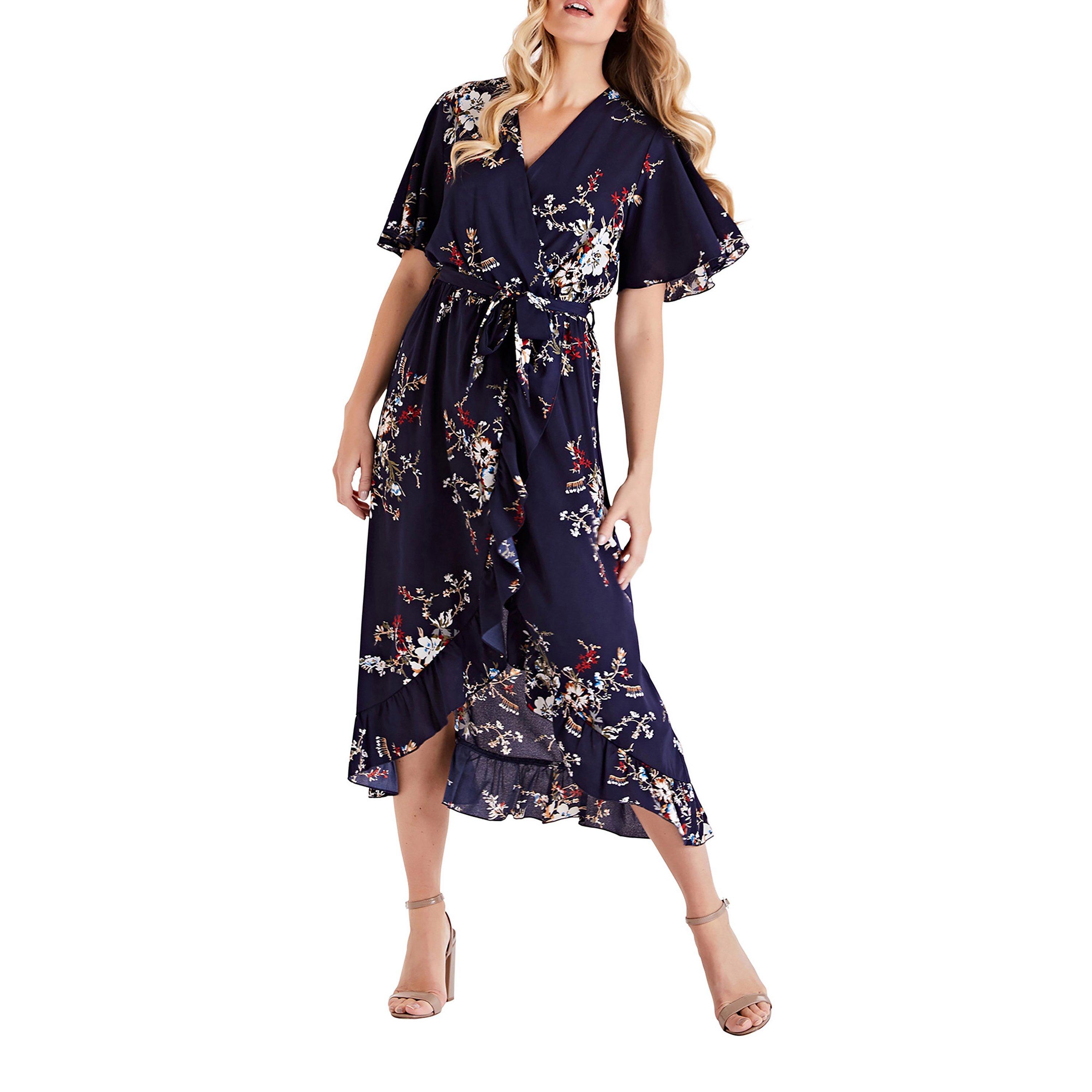 Navy - Mela London - Navy Floral Short Sleeve Maxi Dress - 2