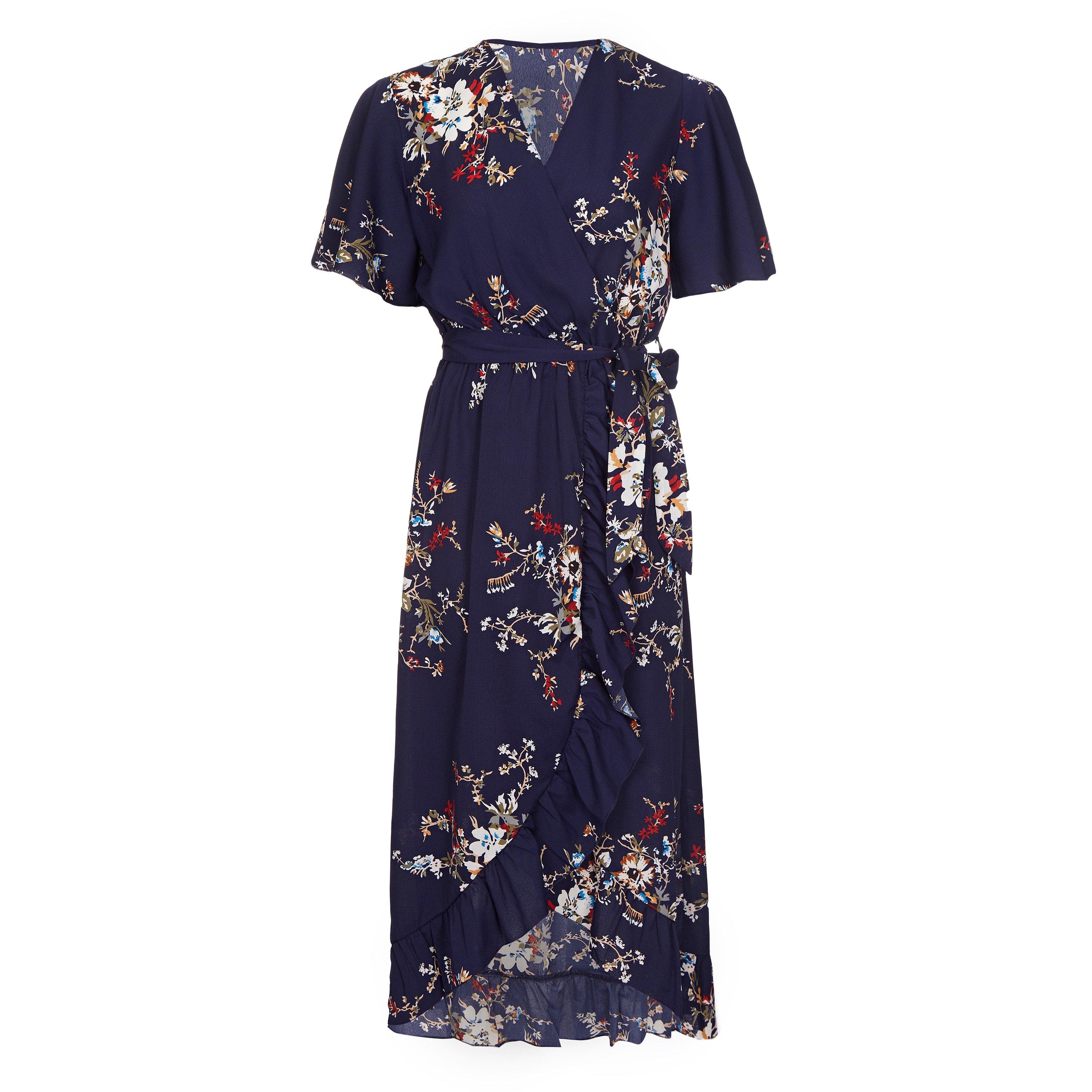 Navy - Mela London - Navy Floral Short Sleeve Maxi Dress - 4