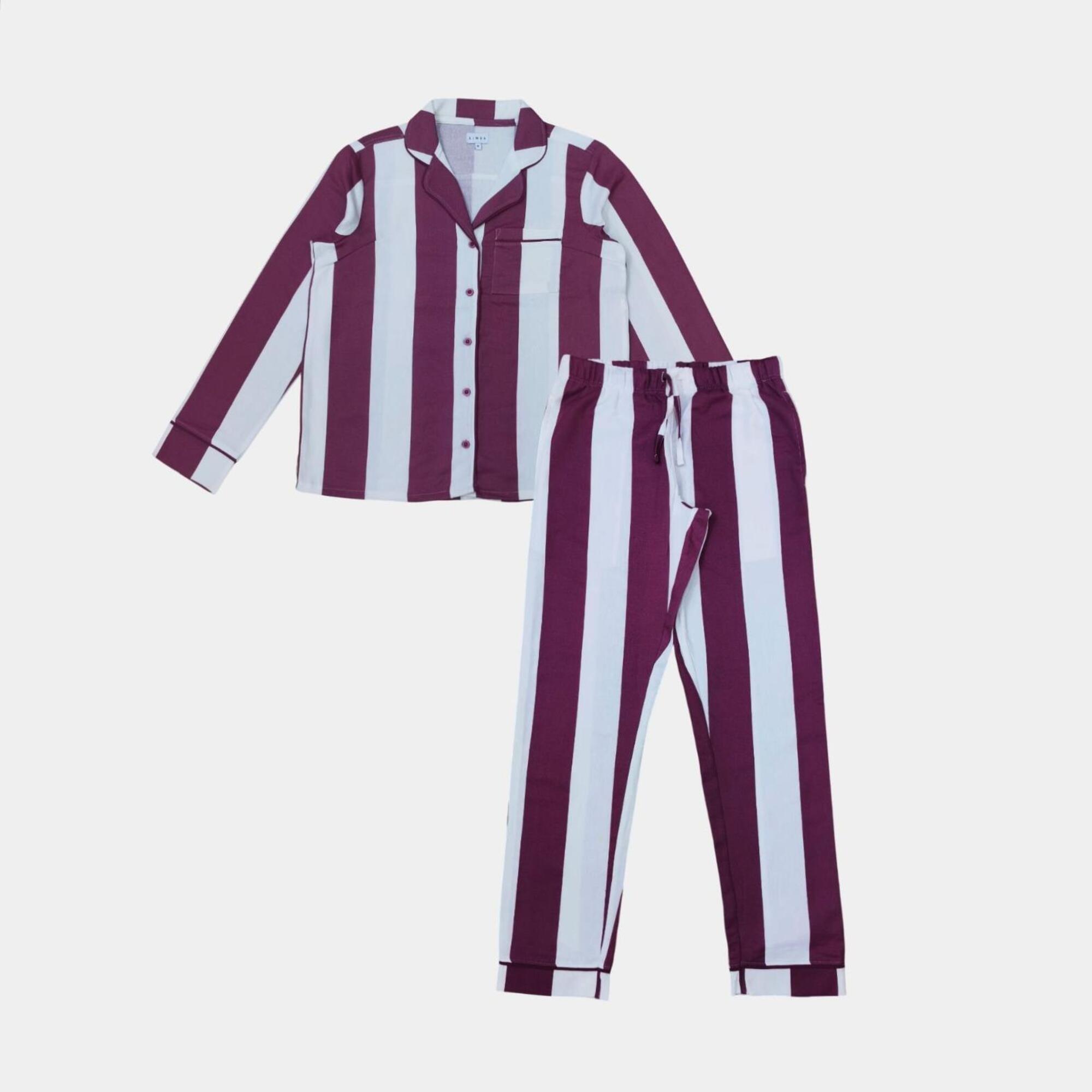 Linea Women's Star Cotton Long Sleeve Pyjama Set - Stripe - 12 (40)