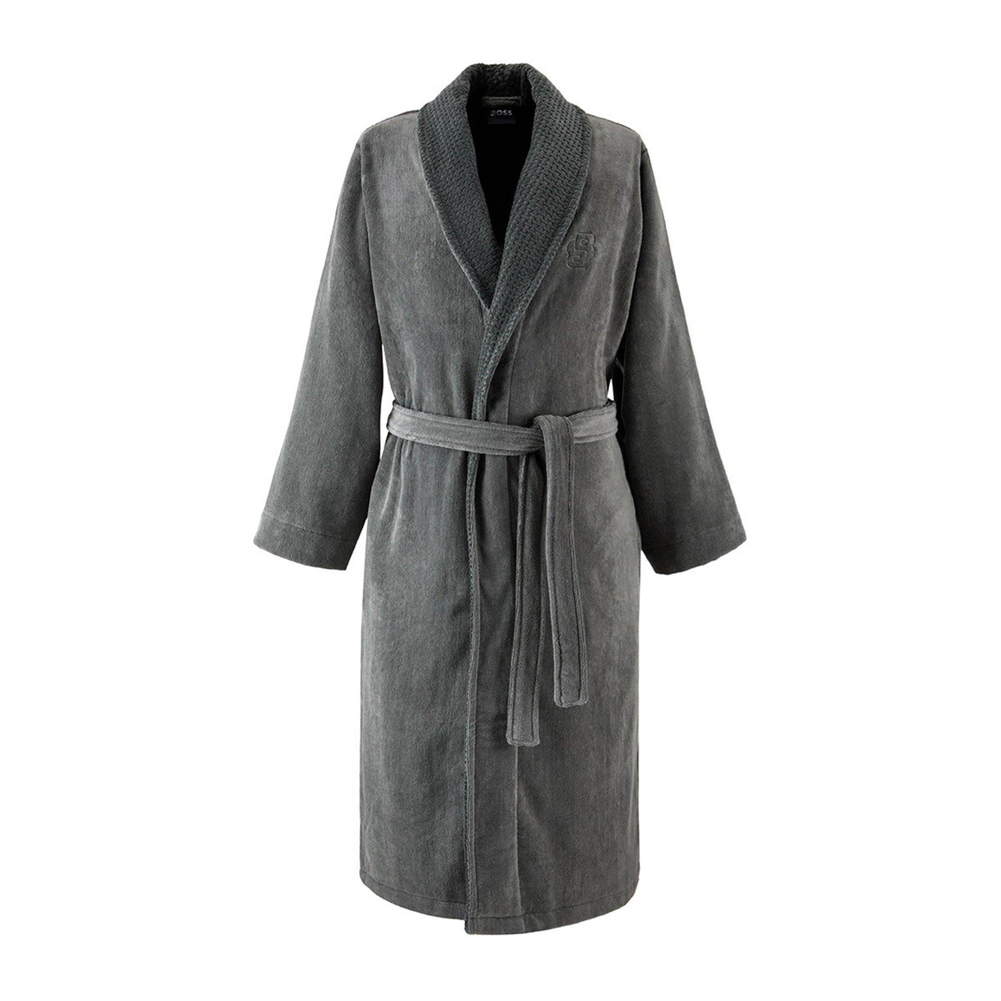 Charcoal - Boss Home - Unisex Double B Cotton V-Neck Bathrobe - 1