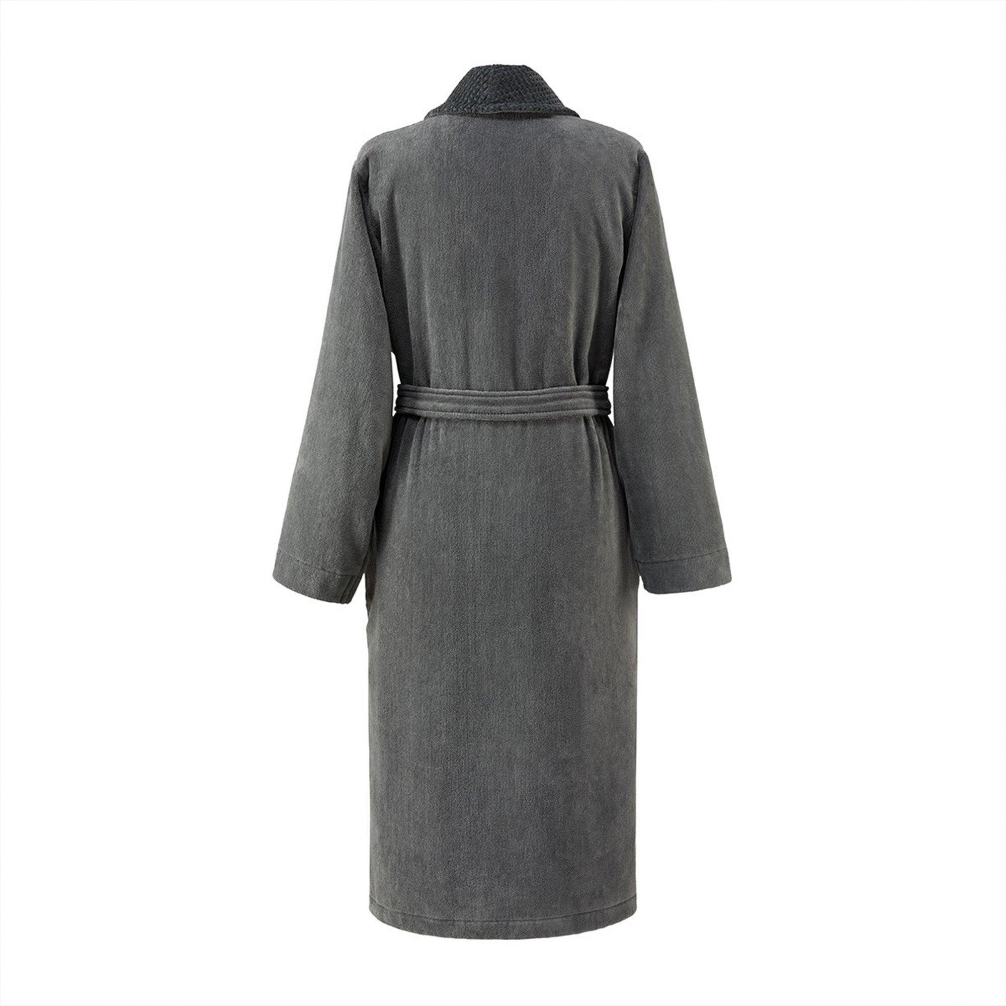 Charcoal - Boss Home - Unisex Double B Cotton V-Neck Bathrobe - 4