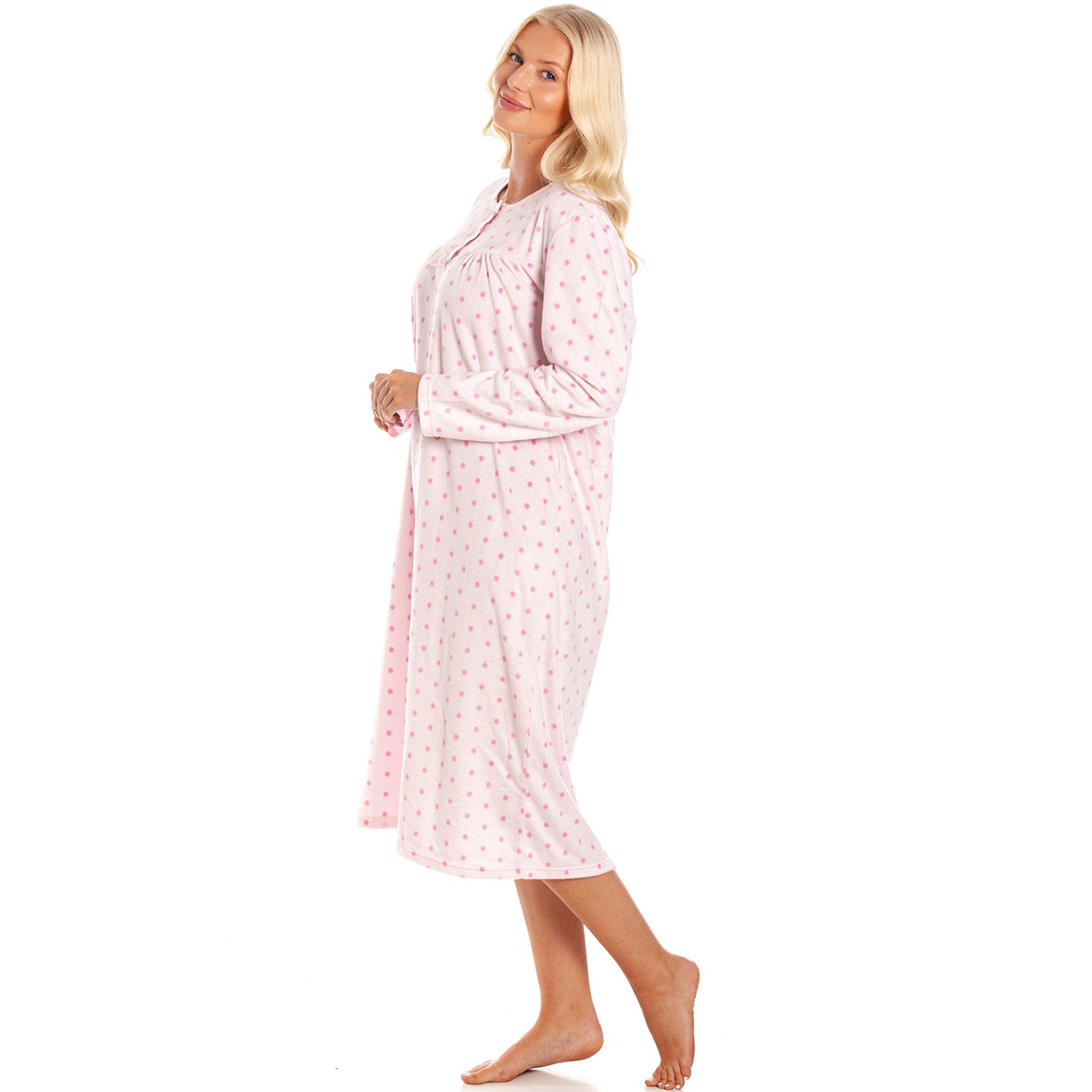 Lyserøde prikker - Camille - Long Sleeve Polka Dot Soft Fleece Nightdress - 2