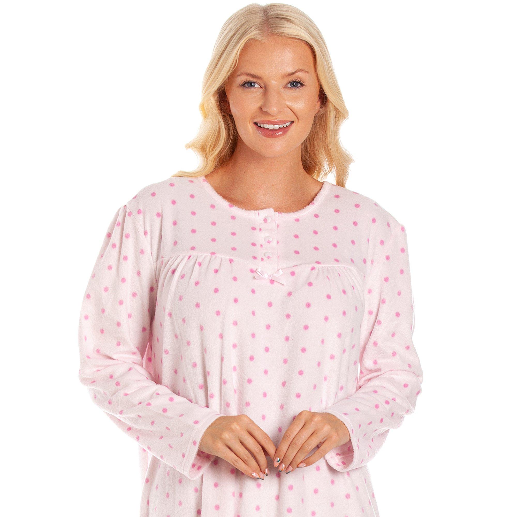 Lyserøde prikker - Camille - Long Sleeve Polka Dot Soft Fleece Nightdress - 4