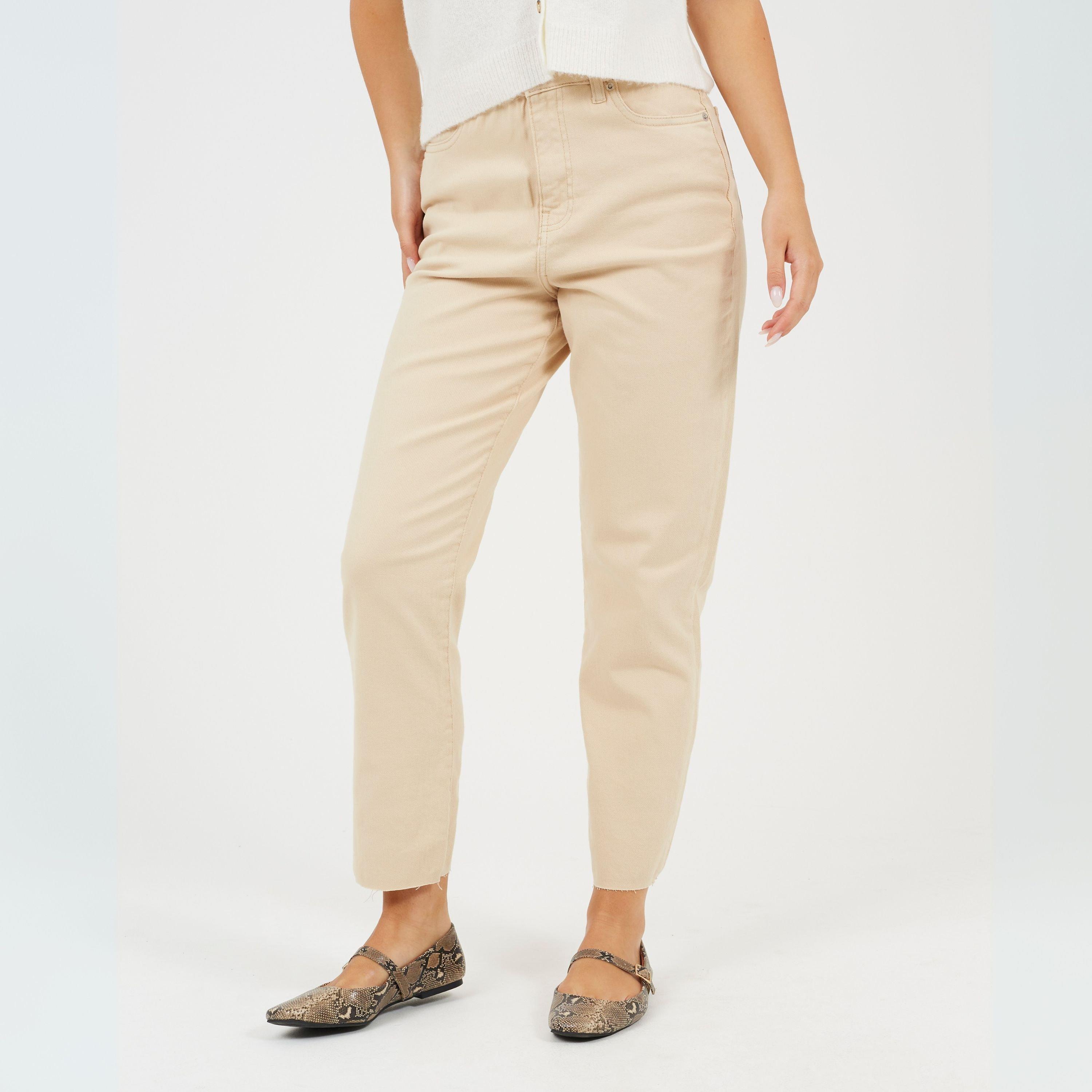 Sand - Brave Soul - Womens Mom Jeans with Raw Hem Sand - 1