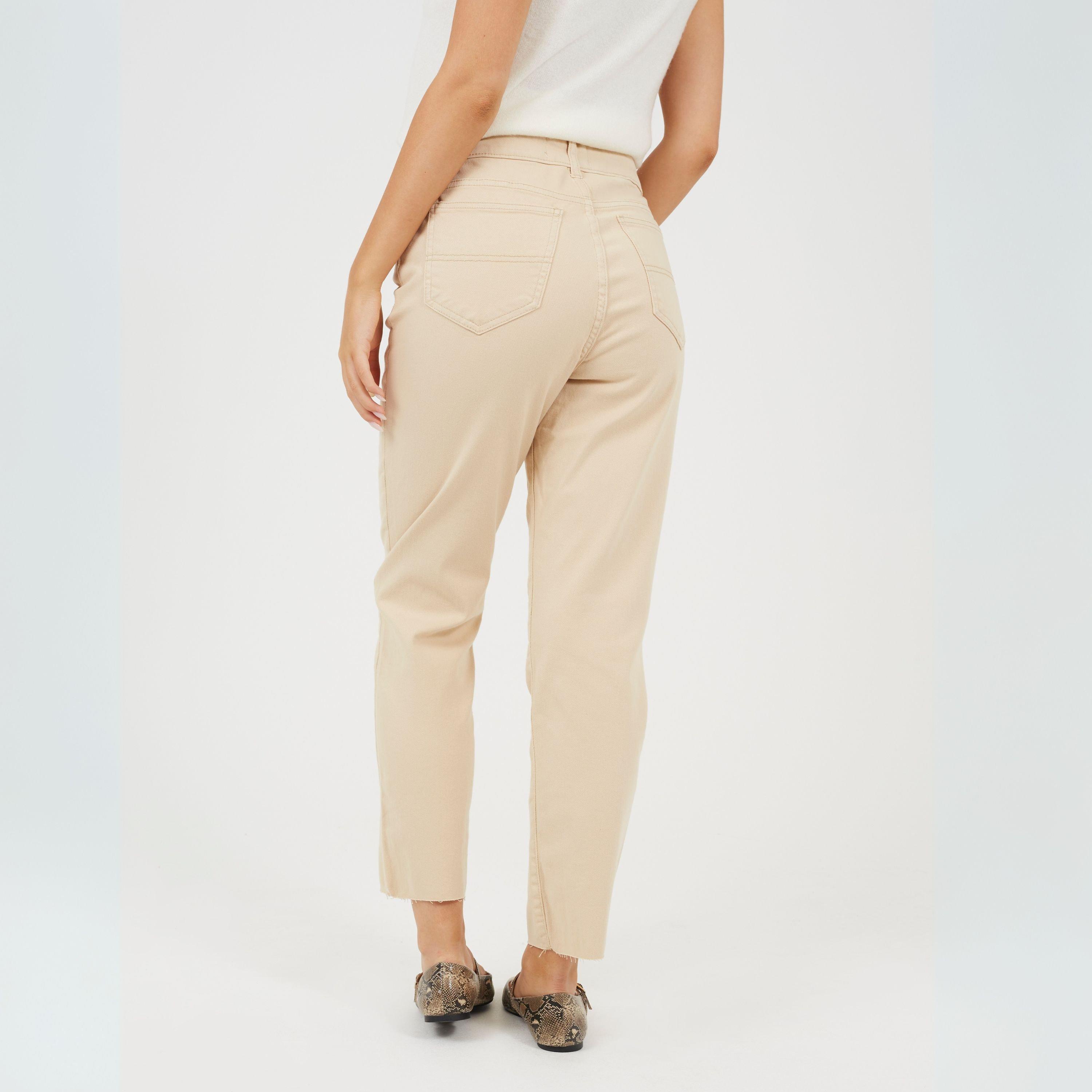Sand - Brave Soul - Womens Mom Jeans with Raw Hem Sand - 2