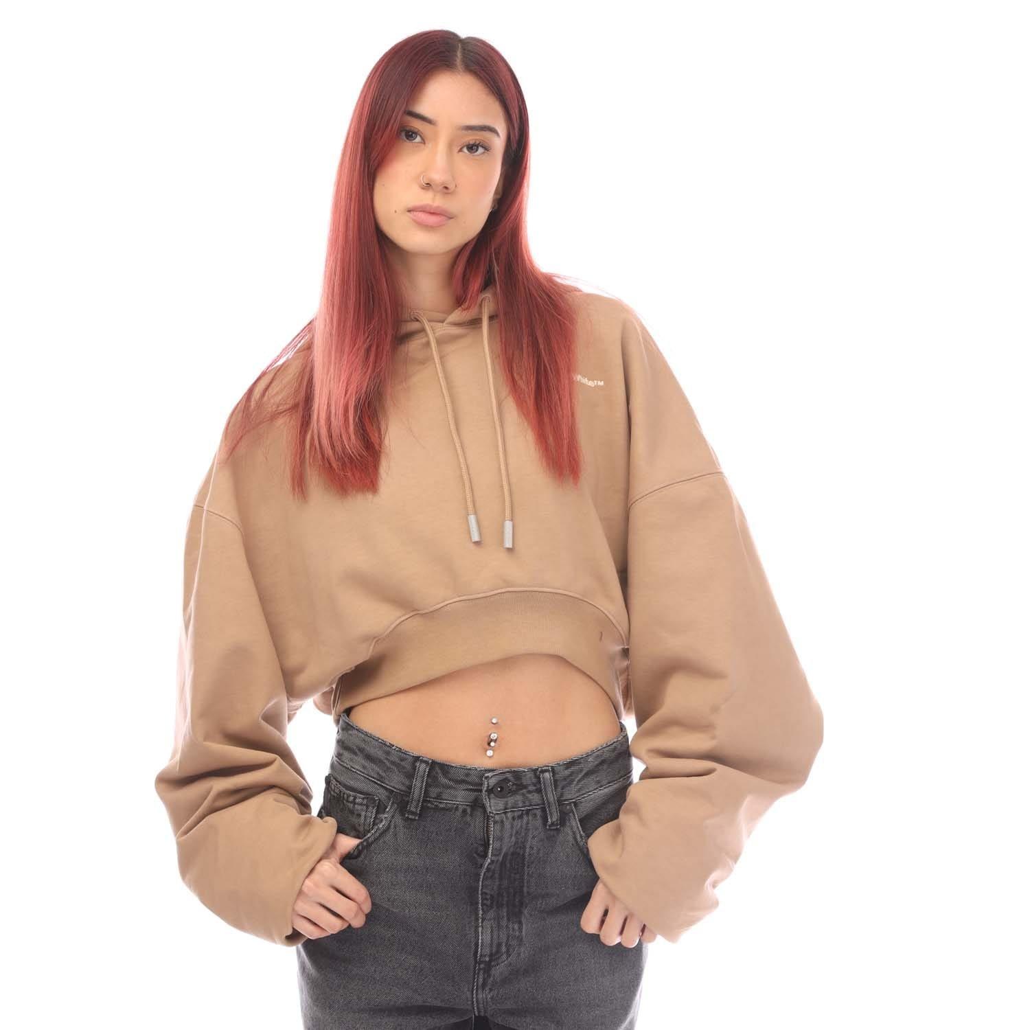 Brown - Off White - For All Cropped Over Hoodie - 1