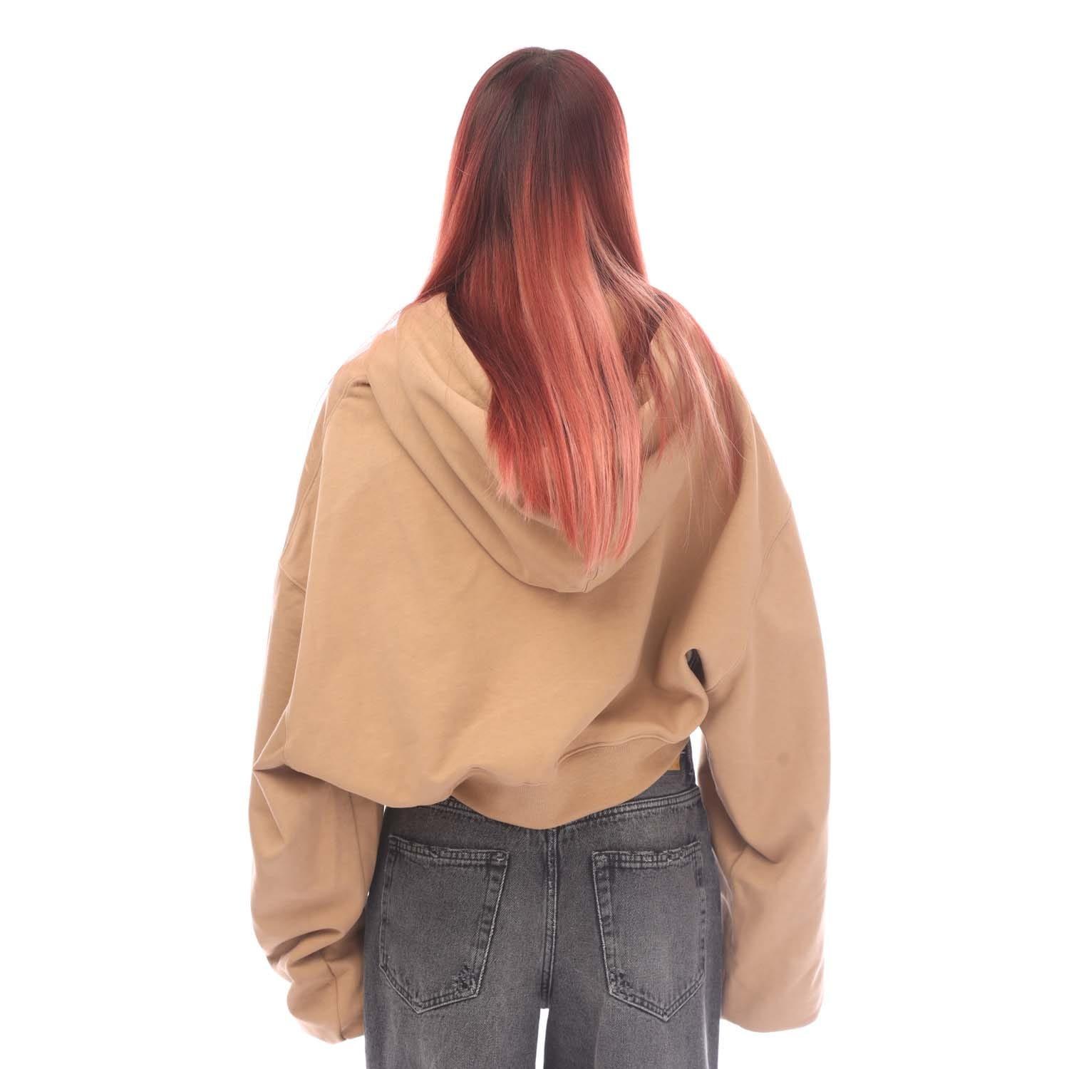 Brown - Off White - For All Cropped Over Hoodie - 2