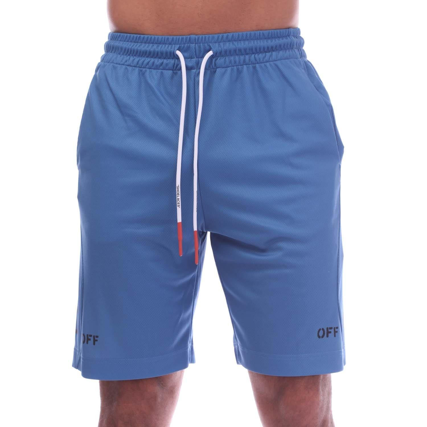Blue - Off White - Diagonal Outline Basketball Shorts - 1