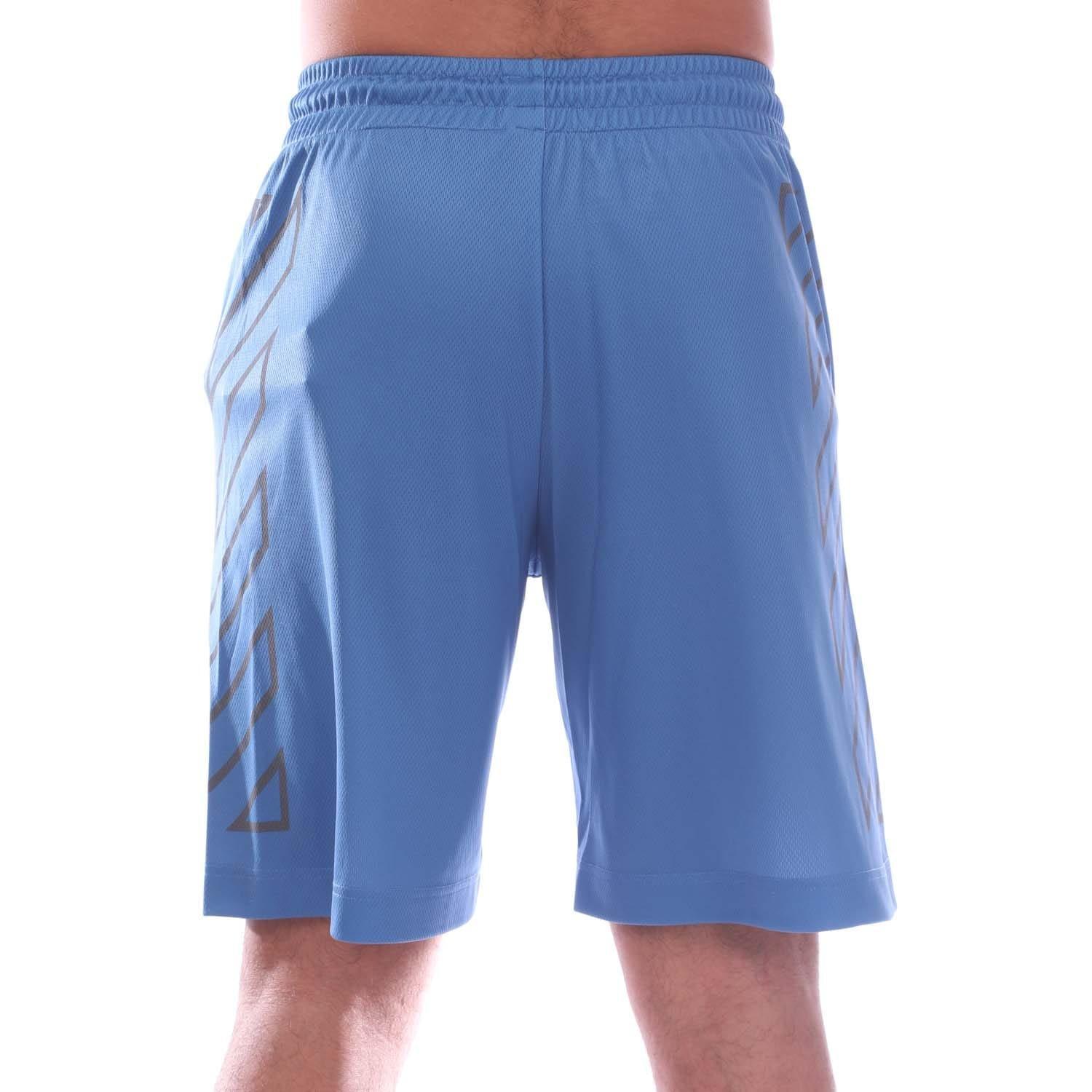 Blue - Off White - Diagonal Outline Basketball Shorts - 2