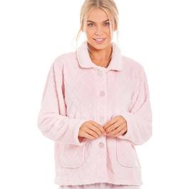 Camille Supersoft Fleece Diamond Print Bed Jacket with Pockets