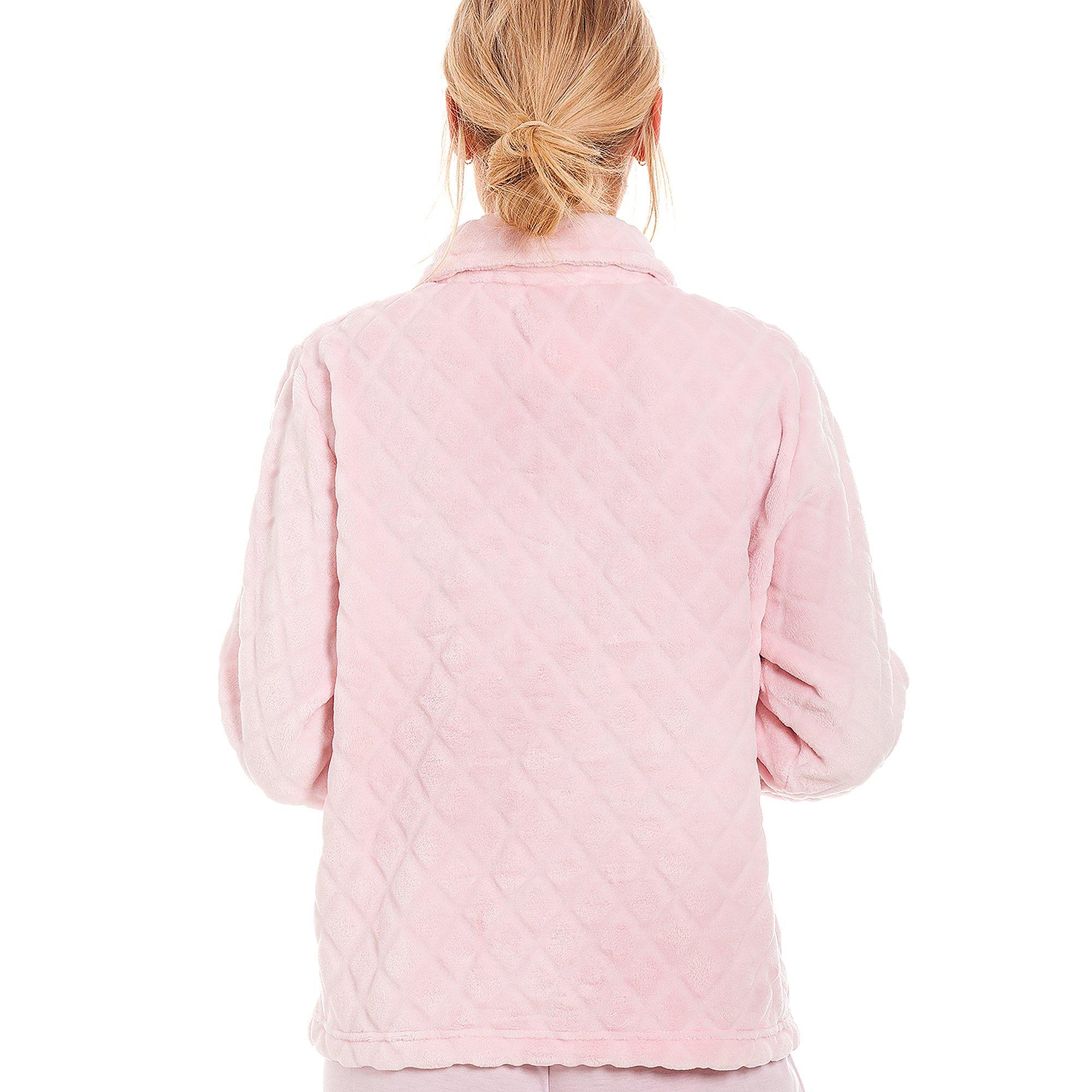 Diamond Pink - Camille - Fleece Diamond Print Bed Jacket with Pockets - 3