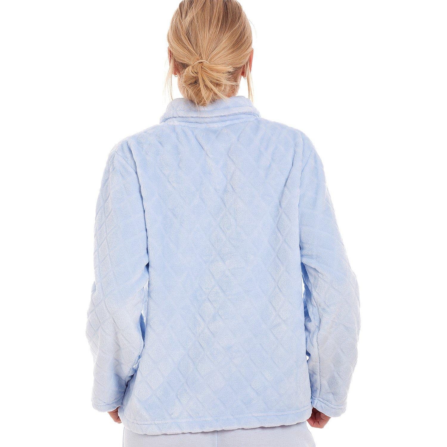 Diamond Blue - Camille - Supersoft Fleece Diamond Print Bed Jacket with Pockets - 3