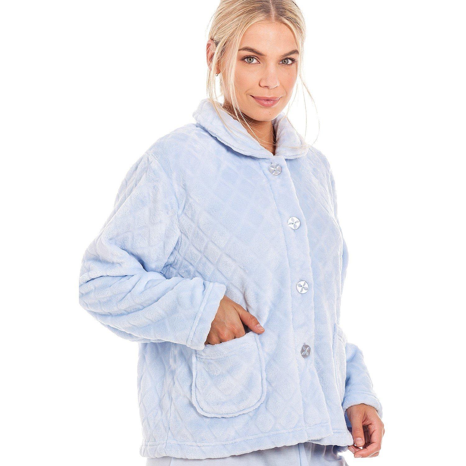 Diamond Blue - Camille - Supersoft Fleece Diamond Print Bed Jacket with Pockets - 4