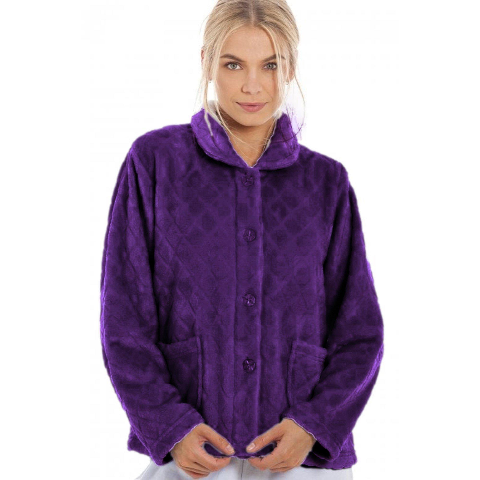 Supersoft Fleece Diamond Print Bed Jacket with Pockets