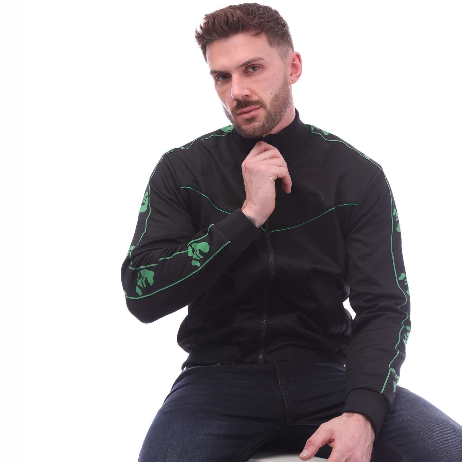 Black - Off White - Men's Slim Track Top Full Zip Hoodie - 4