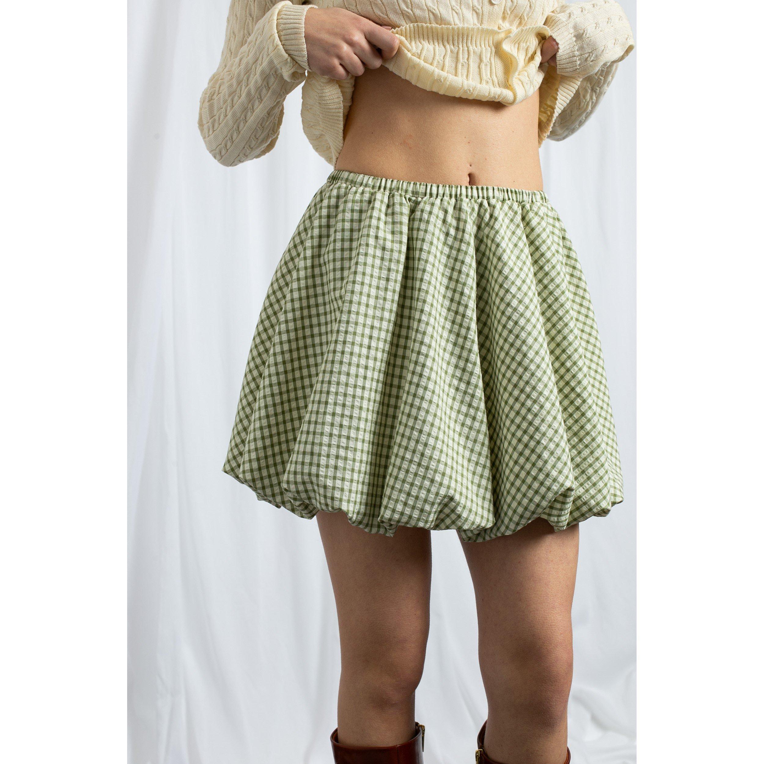 GREEN GINGHAM - Daisy Street - Gingham Womens Mid-Rise Mini Bubble Skirt - 1