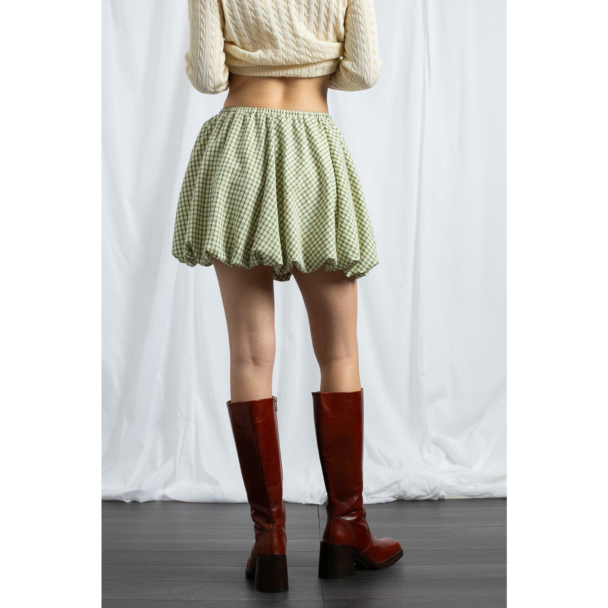 GREEN GINGHAM - Daisy Street - Gingham Womens Mid-Rise Mini Bubble Skirt - 3