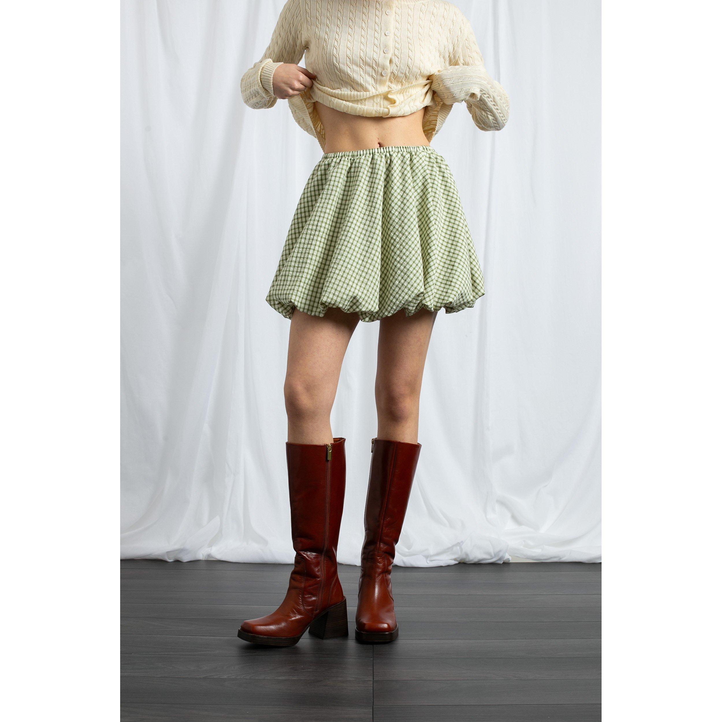 GREEN GINGHAM - Daisy Street - Gingham Womens Mid-Rise Mini Bubble Skirt - 4