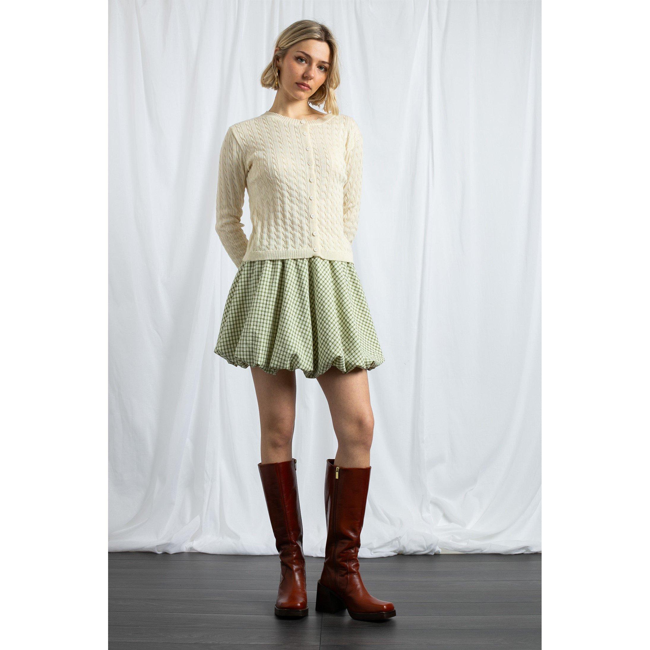 GREEN GINGHAM - Daisy Street - Gingham Womens Mid-Rise Mini Bubble Skirt - 5