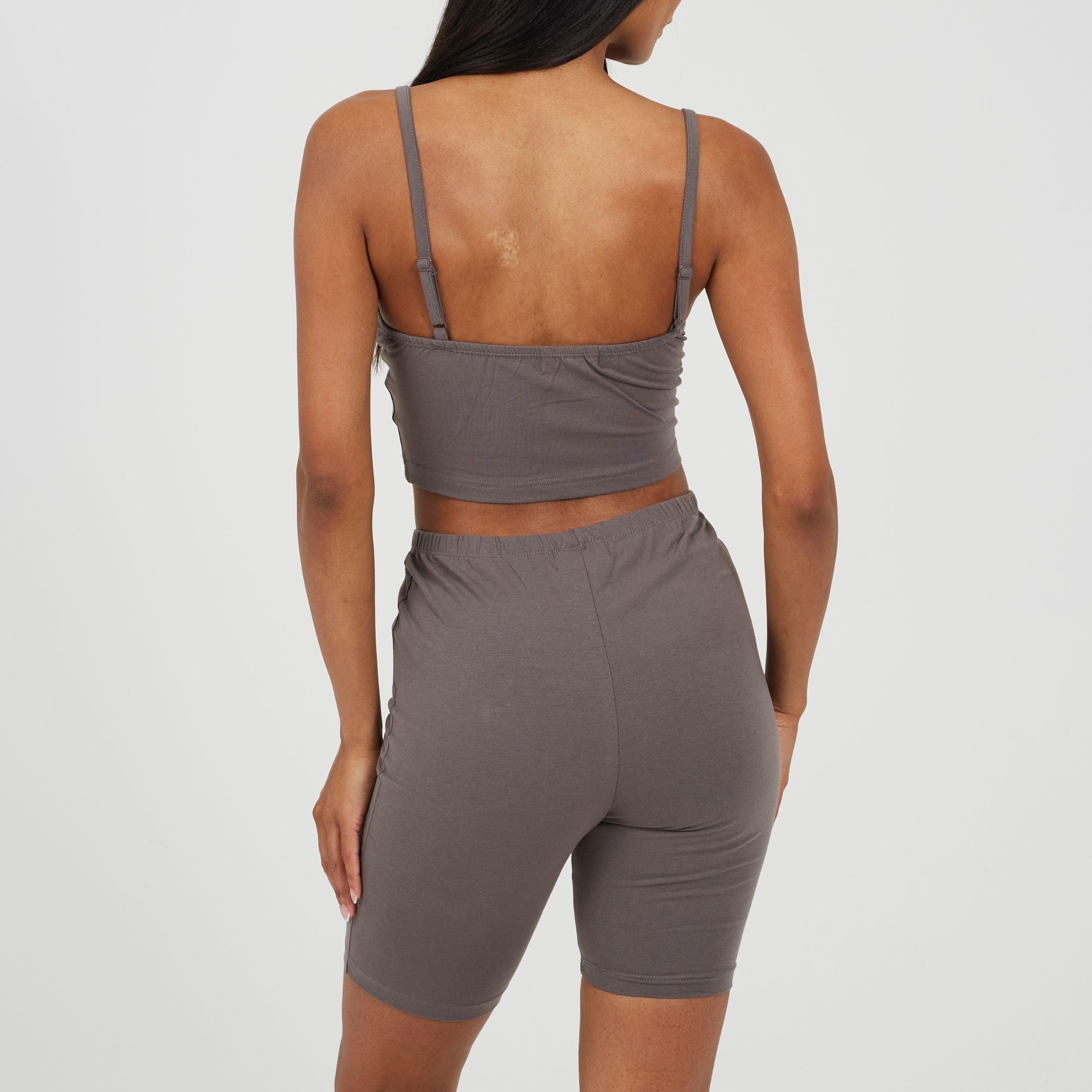 Grey - Brave Soul - Womens Strappy Vest & Shorts Lounge Set - 2