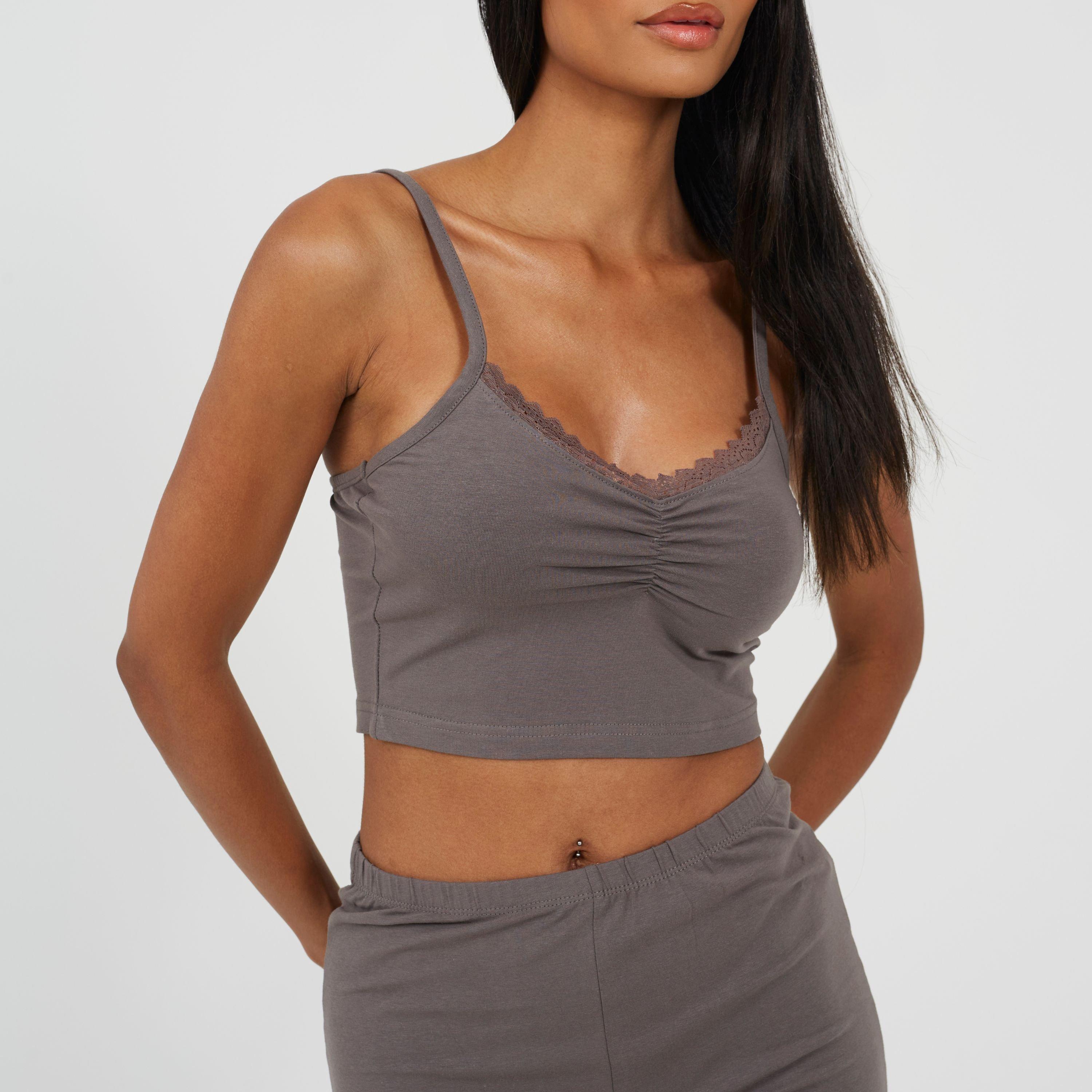 Grey - Brave Soul - Womens Strappy Vest & Shorts Lounge Set - 3