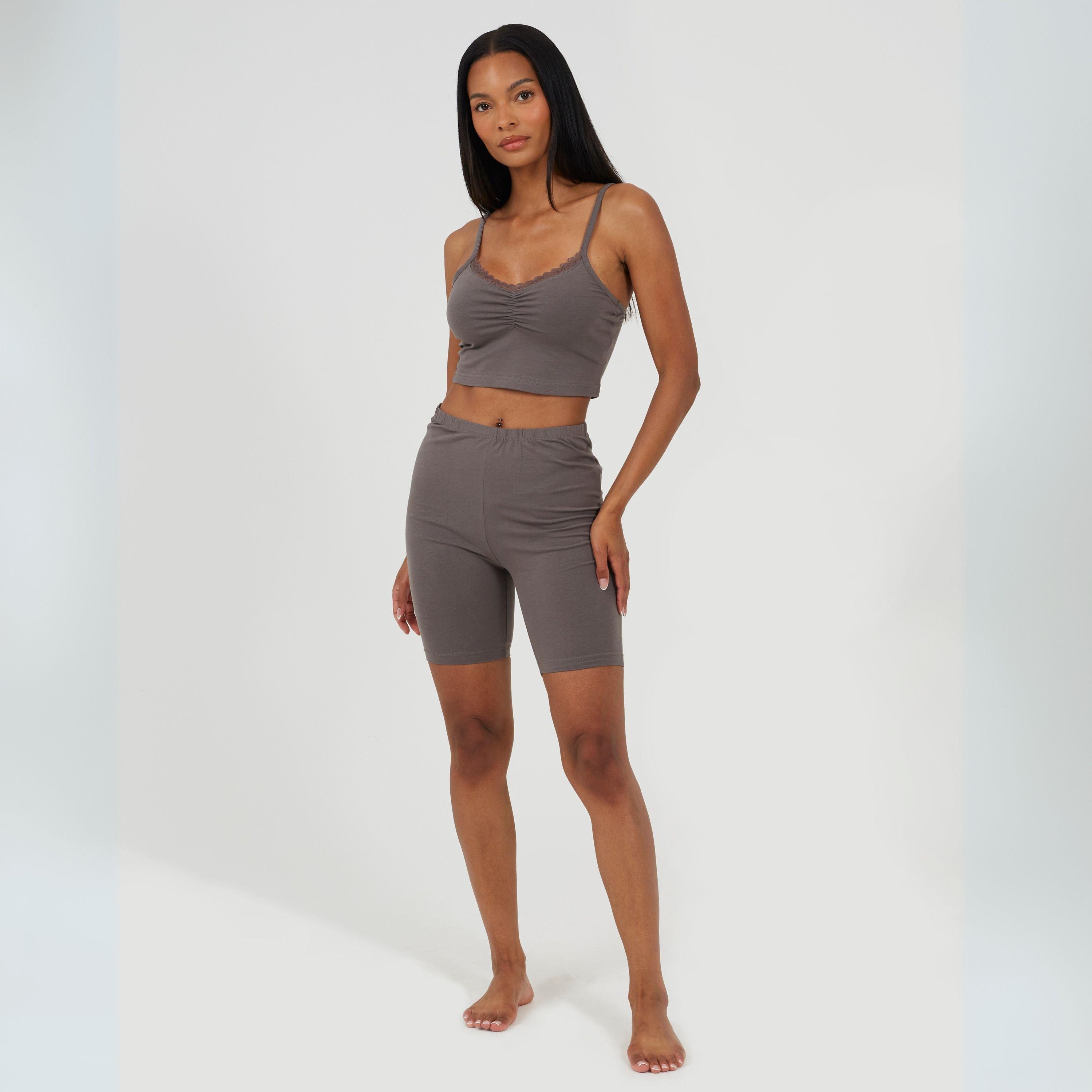 Grey - Brave Soul - Womens Strappy Vest & Shorts Lounge Set - 4