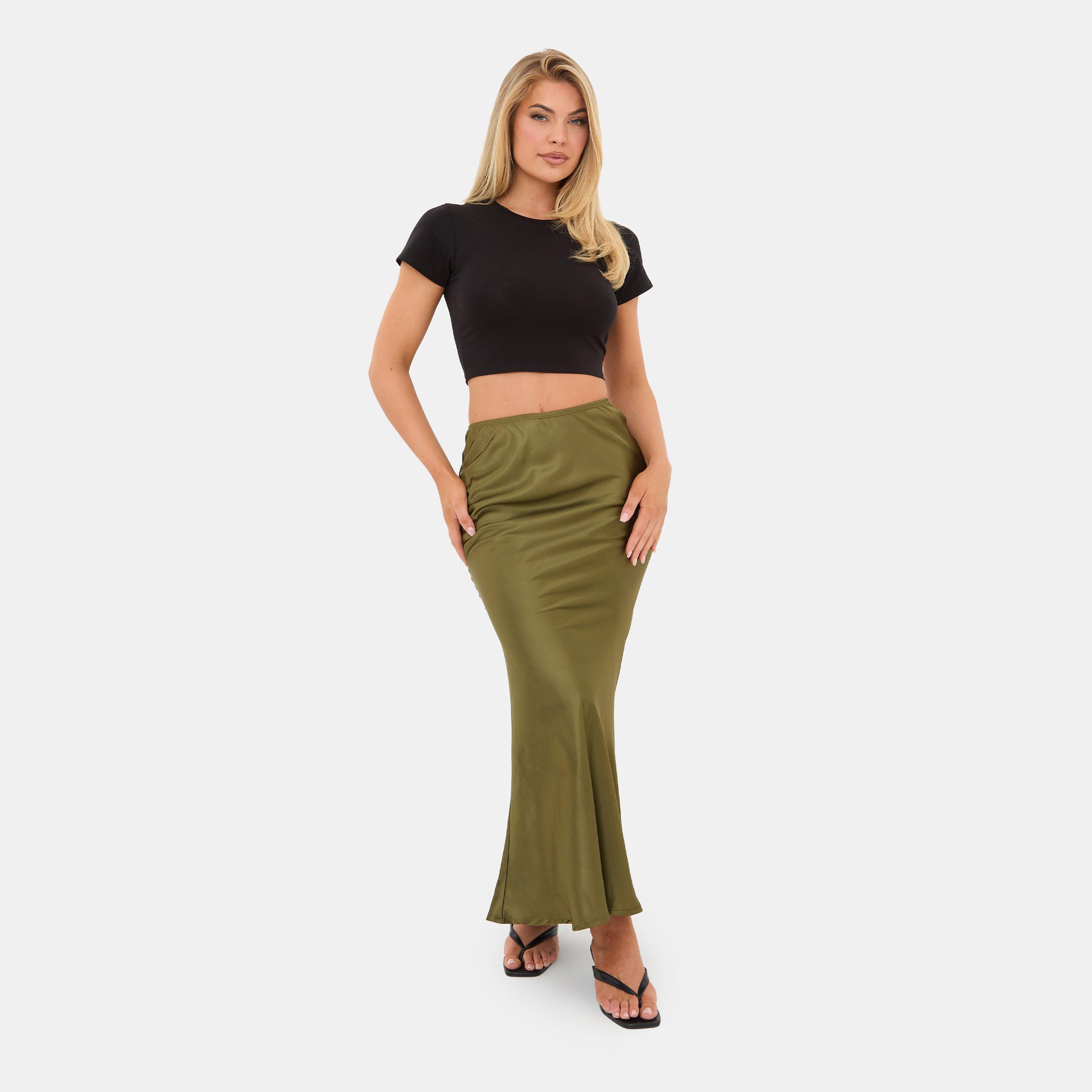 Khaki - I Saw It First - Maxi Bias Cut Satin Skirt - 1