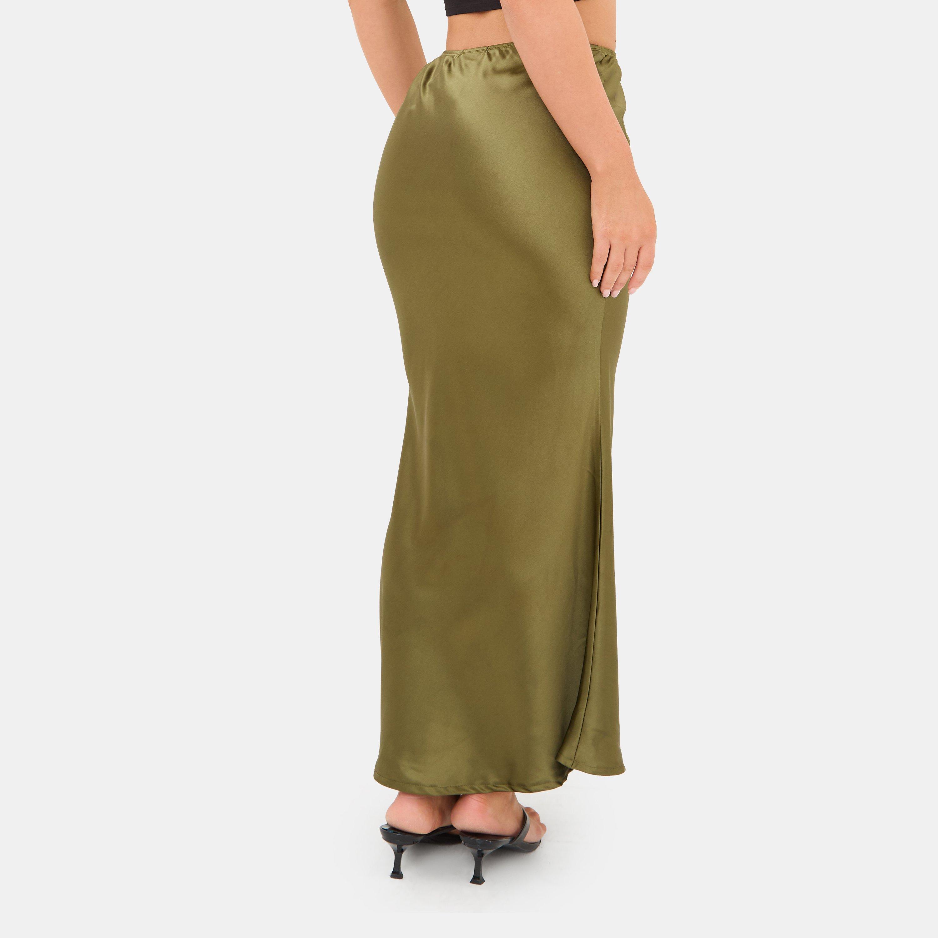 Khaki - I Saw It First - Maxi Bias Cut Satin Skirt - 2