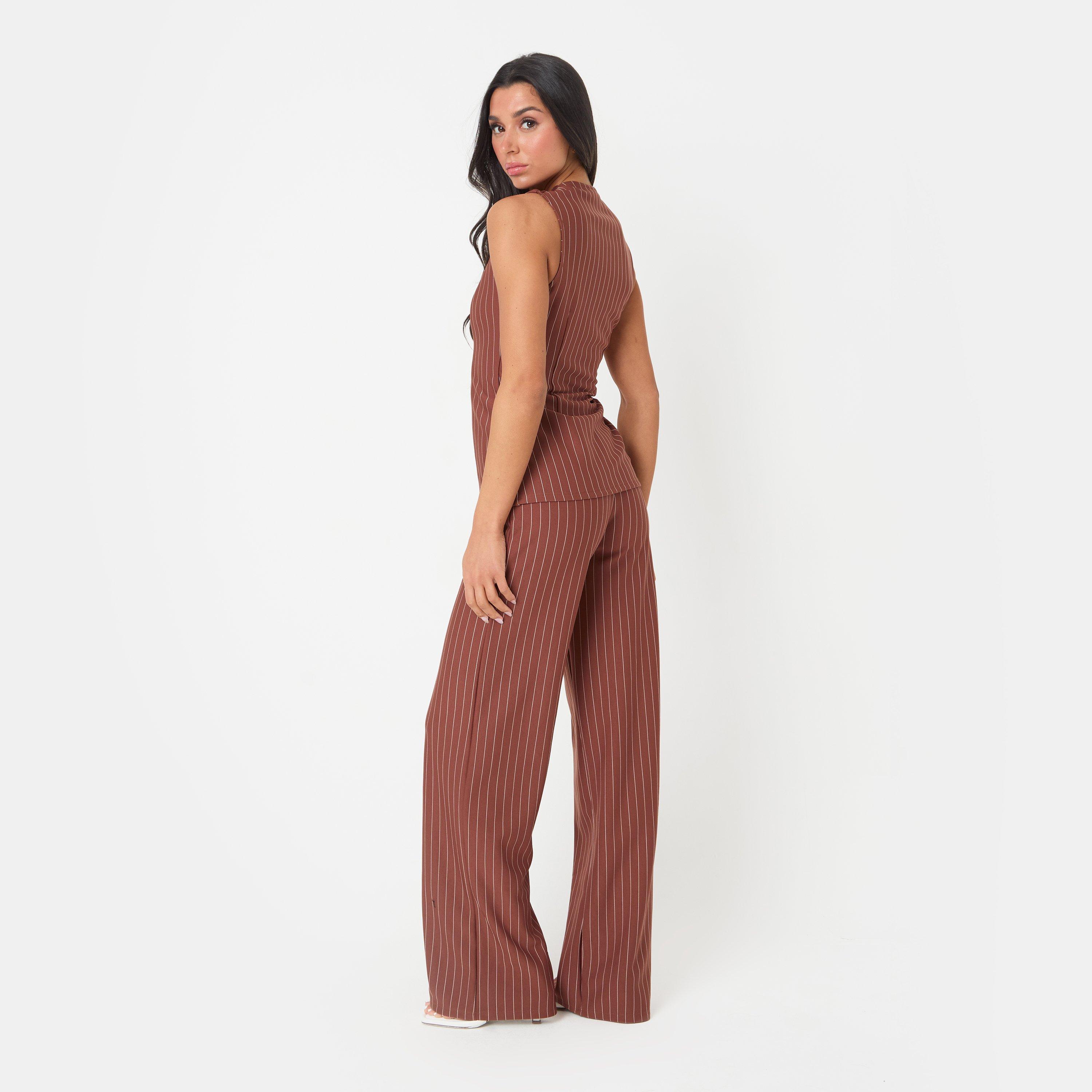 Rust - I Saw It First - Pinstripe Wide Leg Trousers - 3