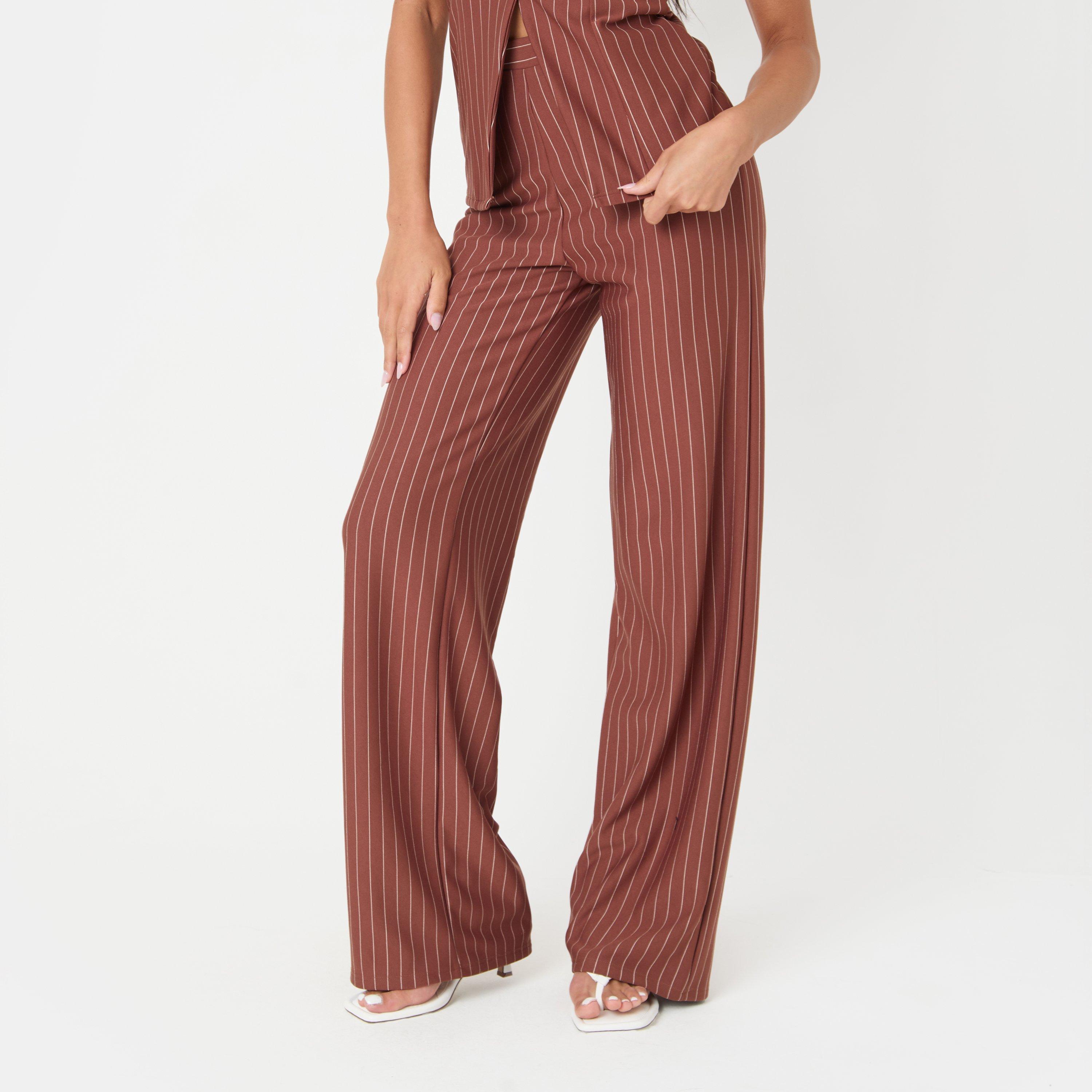 Rust - I Saw It First - Pinstripe Wide Leg Trousers - 4