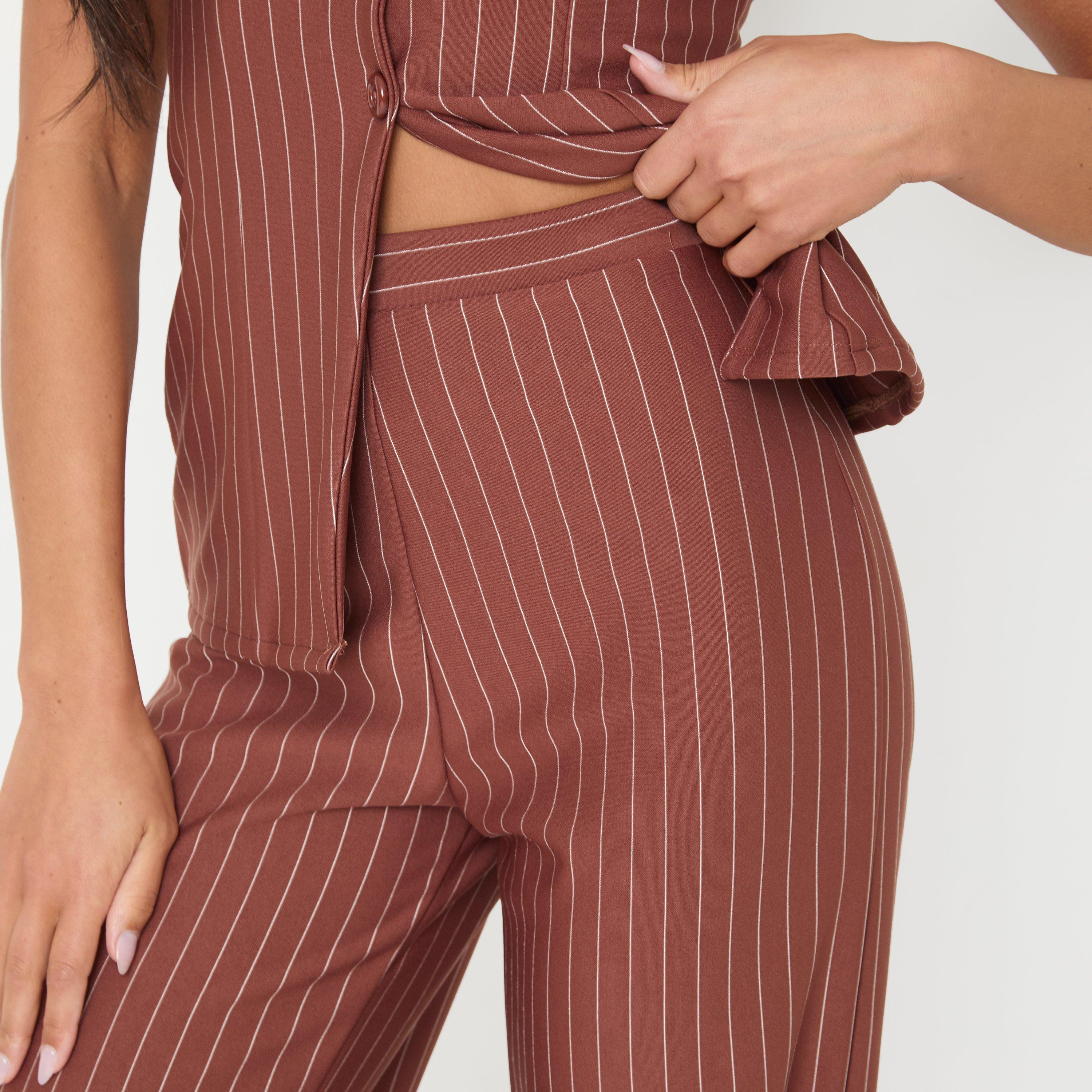 Rust - I Saw It First - Pinstripe Wide Leg Trousers - 6