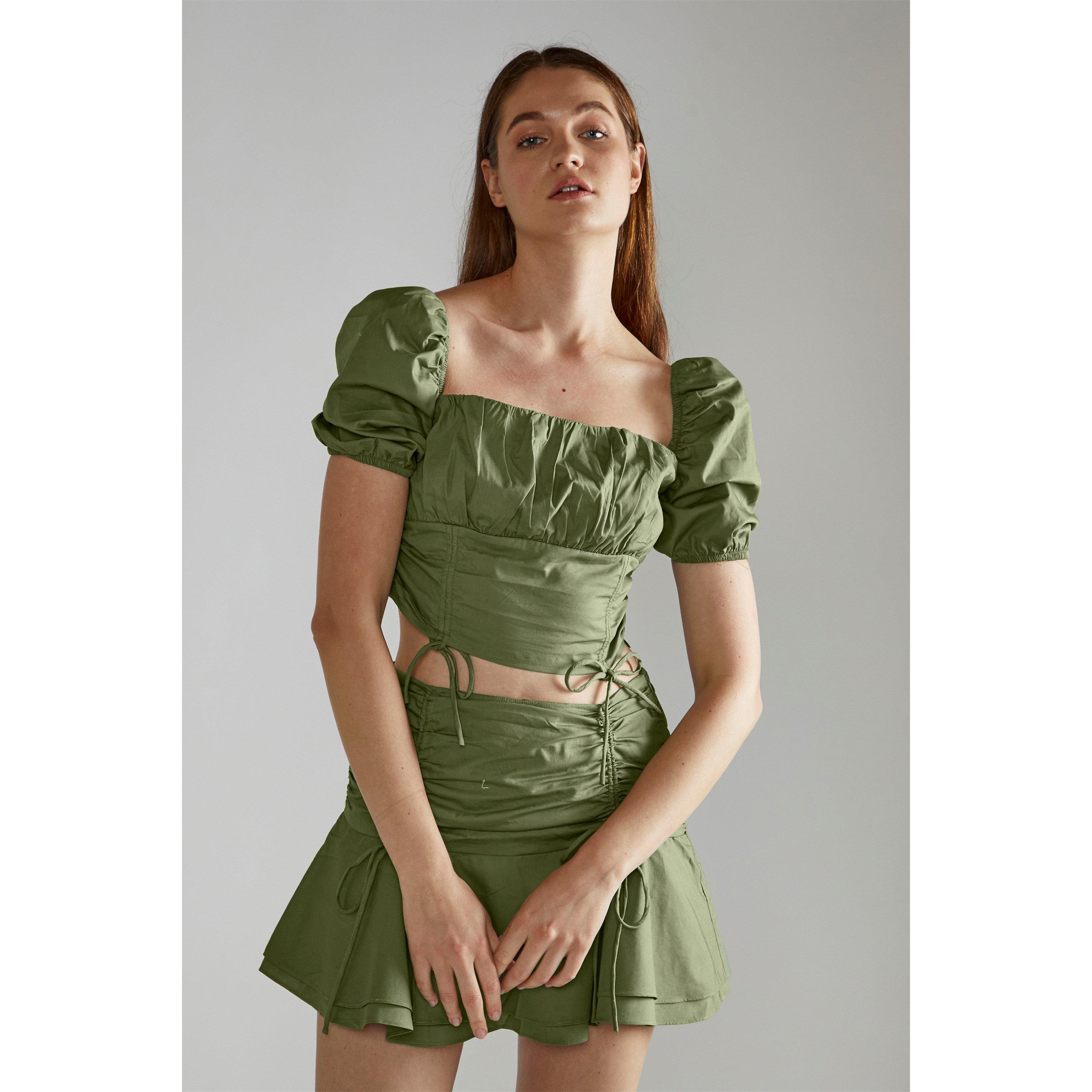 Khaki - Narrated - Khaki Square-Neck Crop-Top - 2