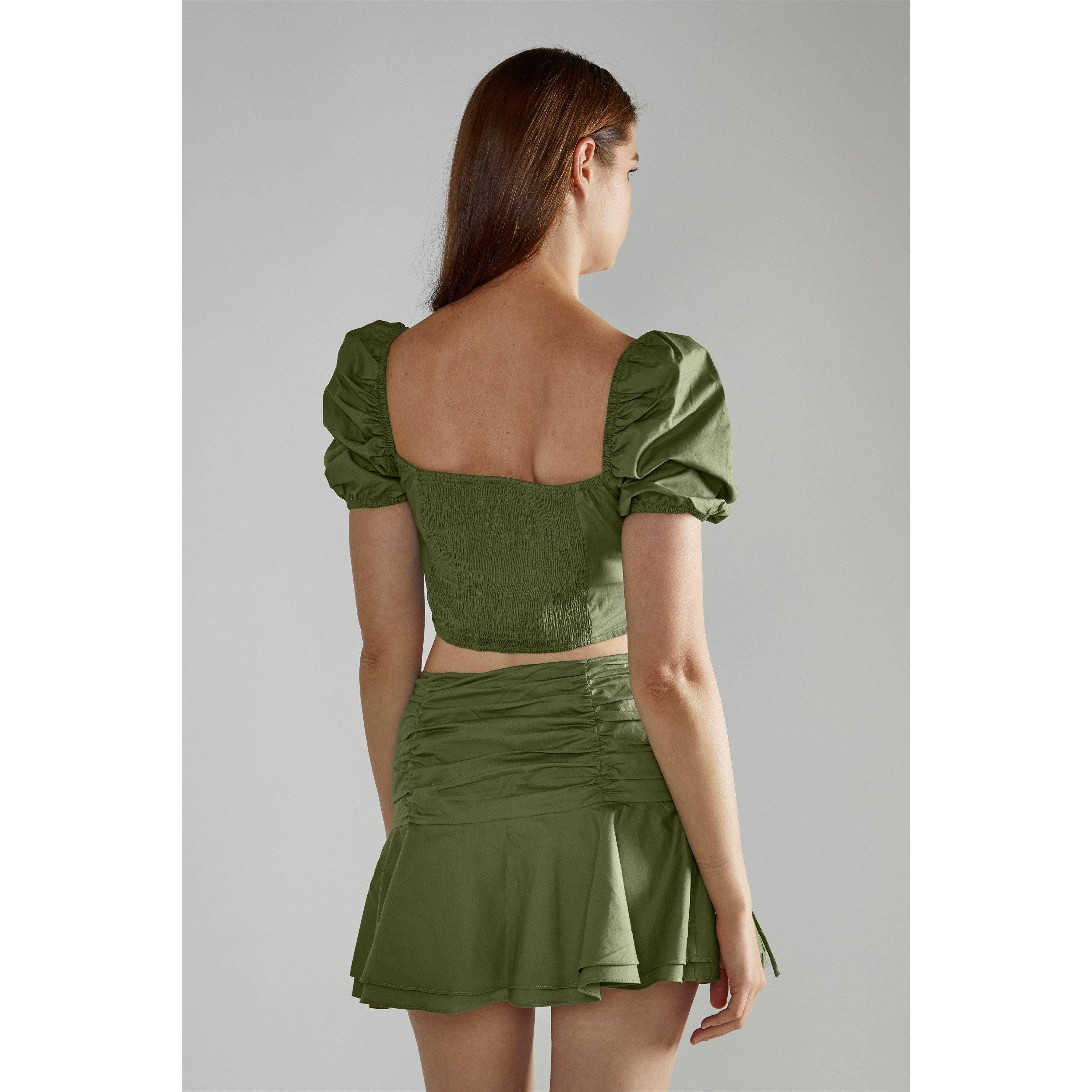 Khaki - Narrated - Khaki Square-Neck Crop-Top - 3