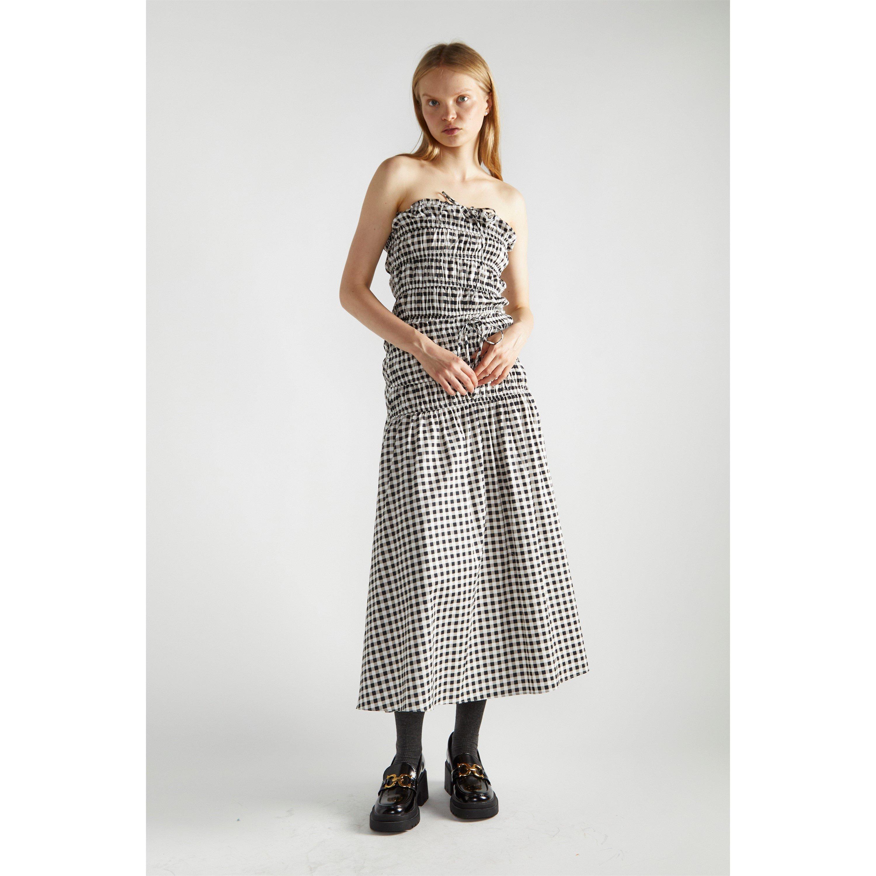 Multi - Narrated - Black White Gingham-Print Bardot Crop-Top - 1