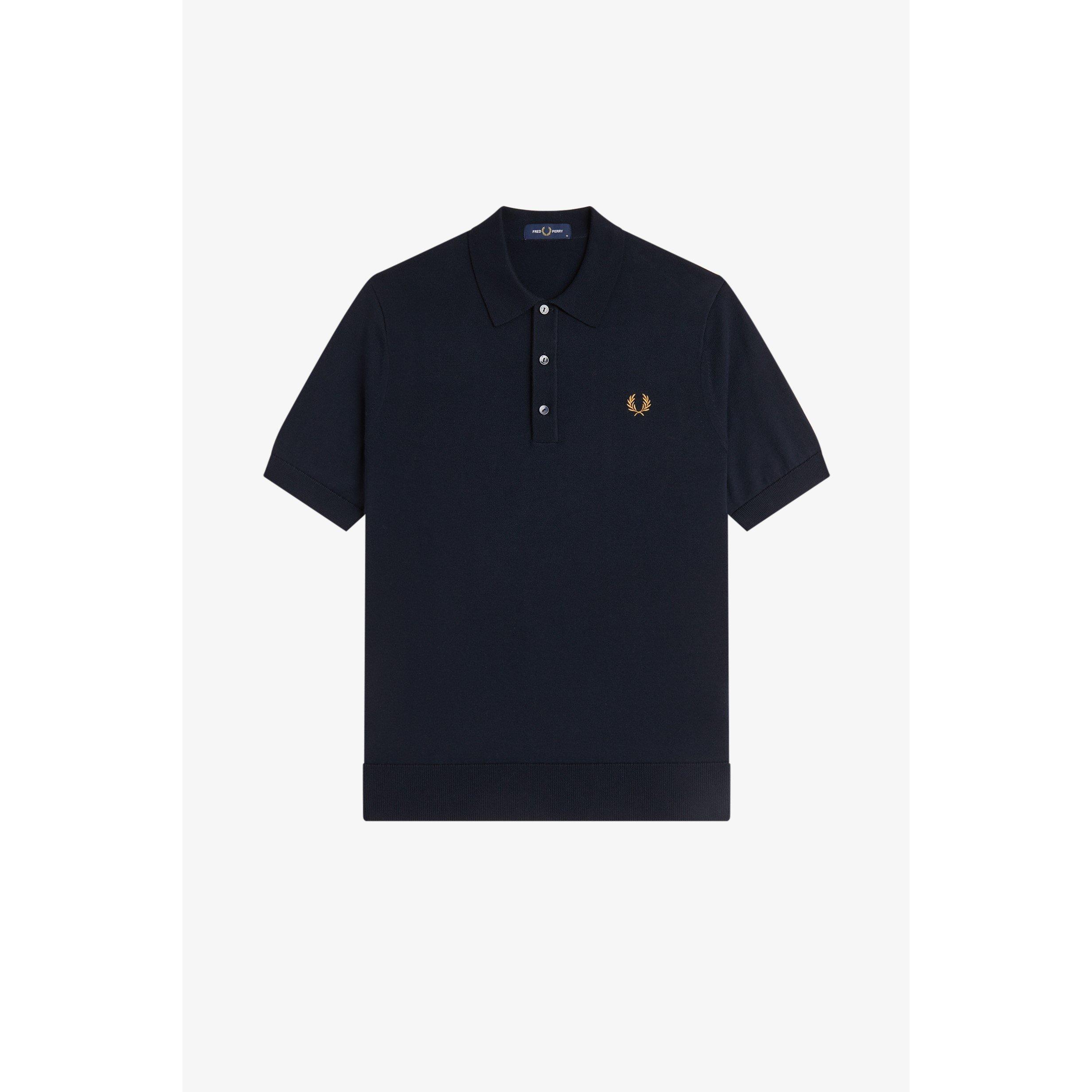 Fred Perry Men's Knitted Short Sleeve Polo Shirt - Navy 608 - M
