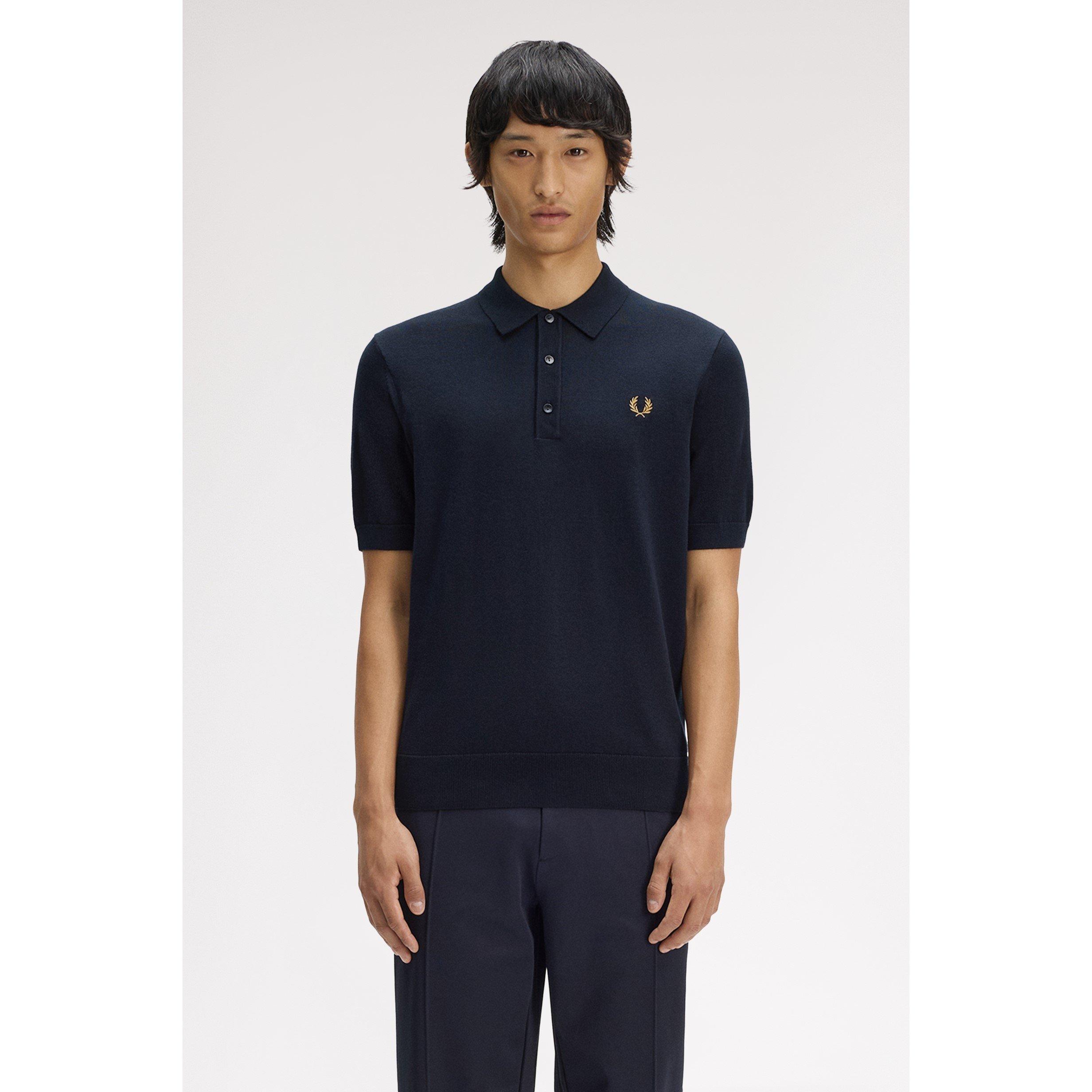 Navy 608 - Fred Perry - Men's Knitted Short Sleeve Polo Shirt - 3