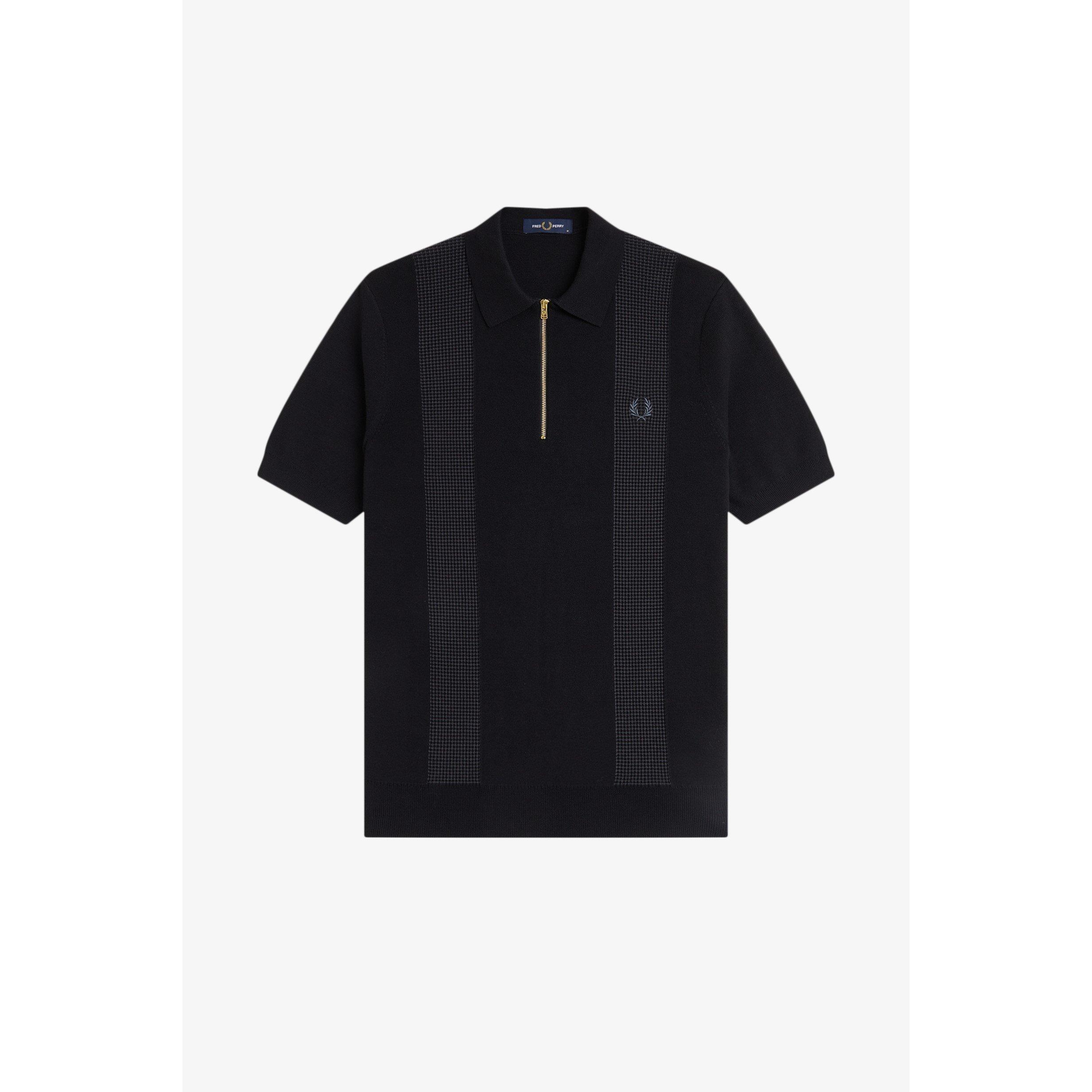 Fred Perry Men's Knitted Short Sleeve Polo Shirt - Black 102 - L
