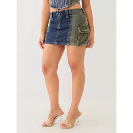 True Religion Colour Block Mini Denim Skirt