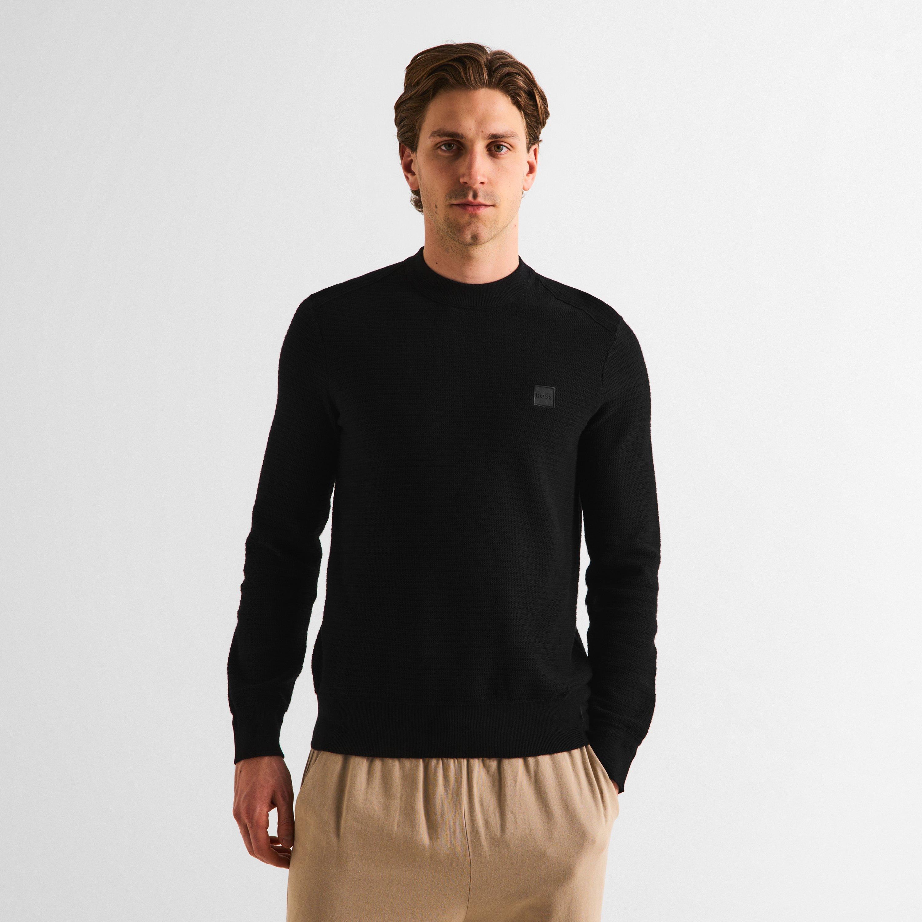 Black - Boss - Mens BOSS ORANGE Cotton-Cashmere Long Sleeve Crew Neck Jumper (Anion) - 3