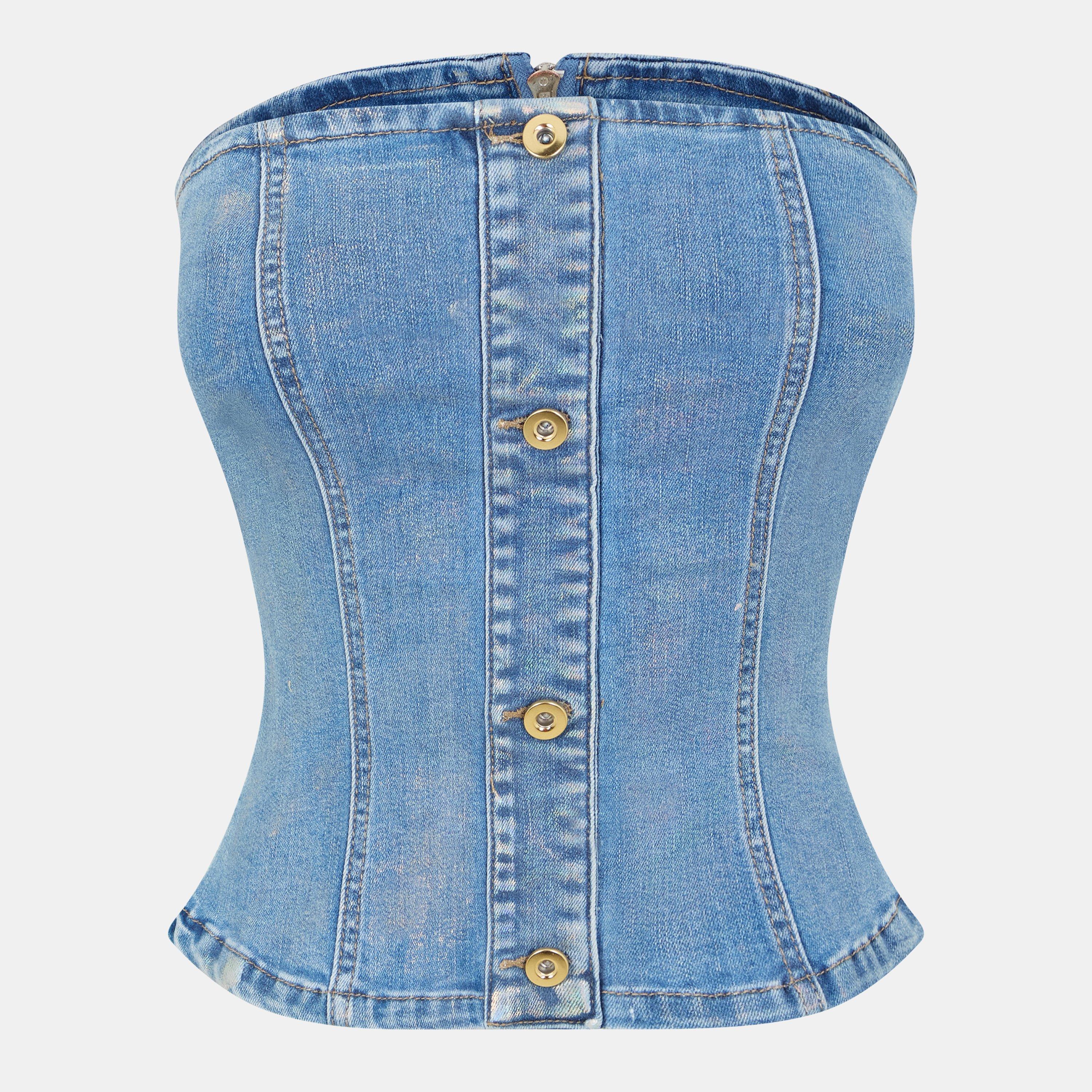 Blue - AmyLynn - Women's Denim Corset Top - 1