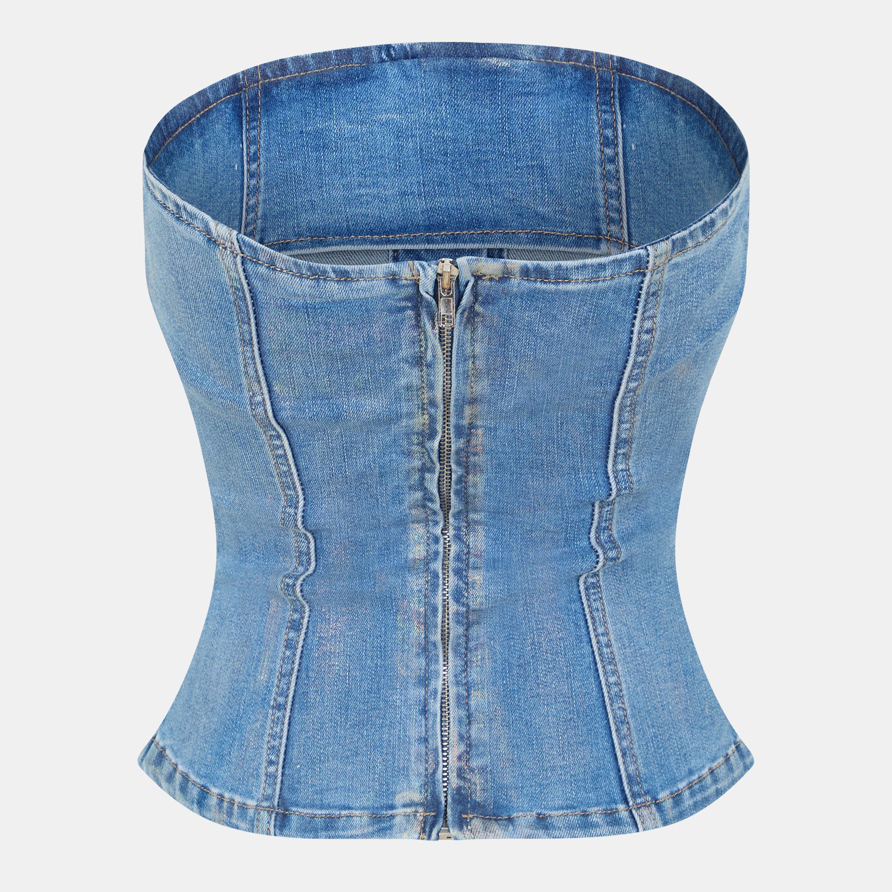 Blue - AmyLynn - Women's Denim Corset Top - 2